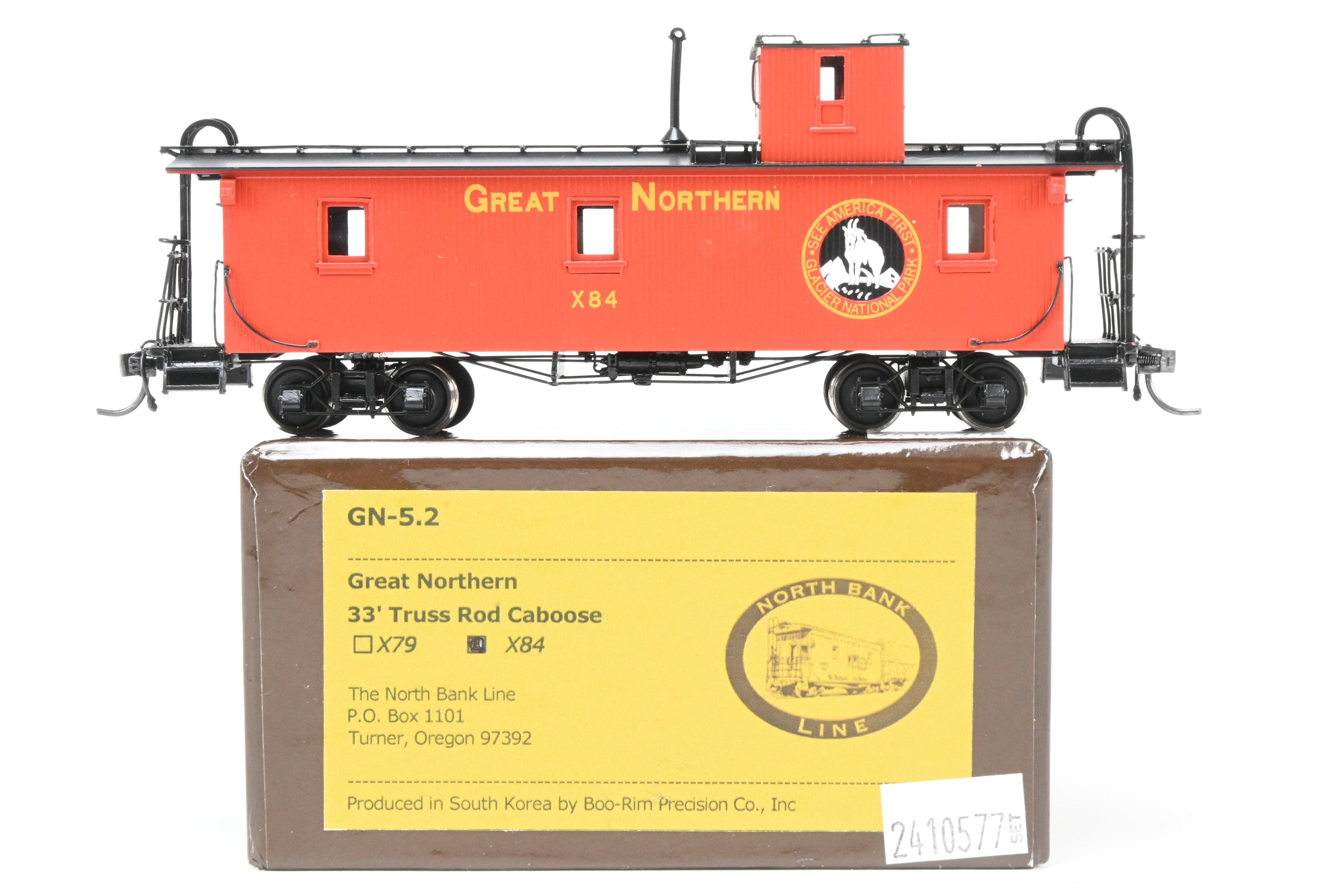 HO Scale Brass North Bank Line Great Northern 33-Foot Truss Rod Caboose Model, Product No. X84