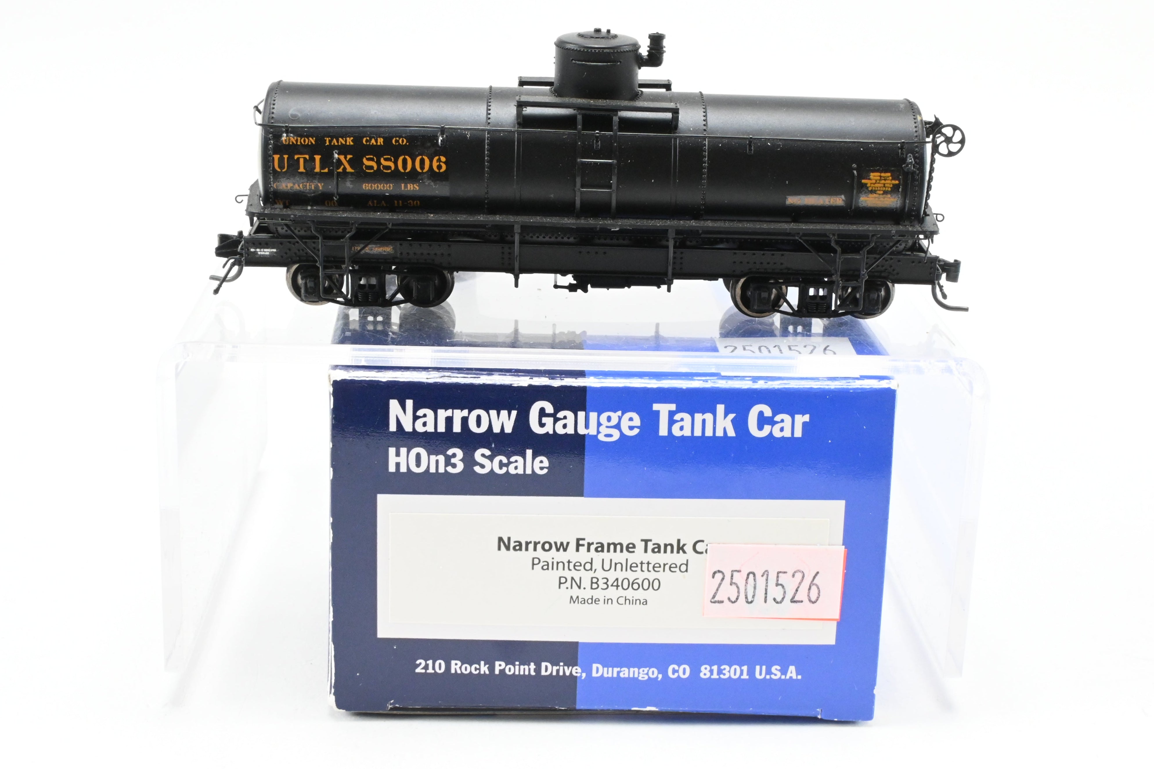 HOn3 Scale Union Tank Lines Narrow Frame Tank Car Model by Blackstone Models - Custom Lettered UTLX No. 88006 with Damaged Parts