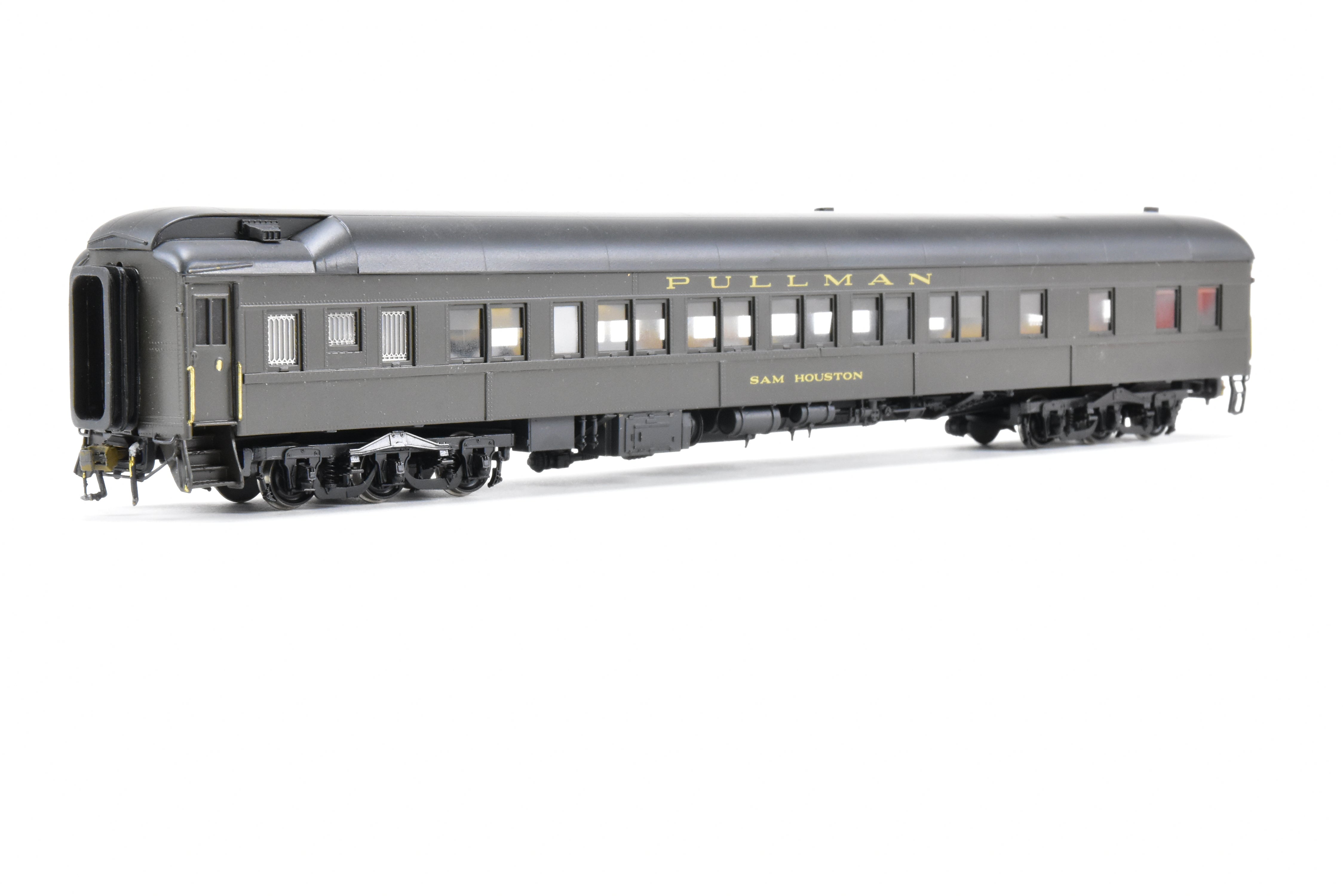 HO Scale Brass Precision Scale Co. (PSC) Pullman 80-Foot Sleeper Model with 10-1-2 Plan 4074 and Single Vestibule, Mechanically Air-Lettered 'Sam Houston'