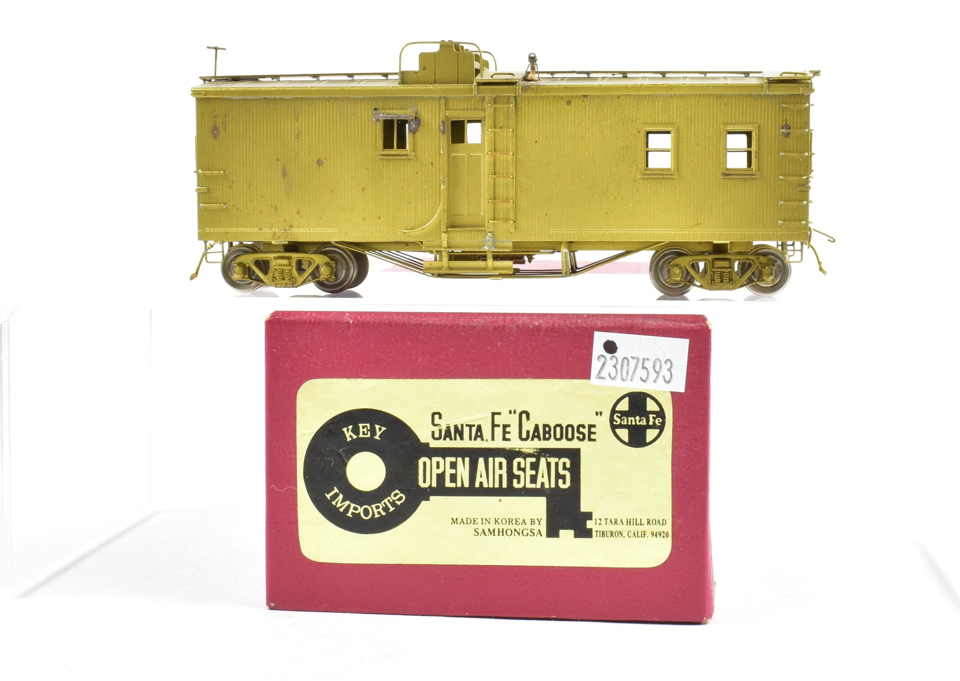 1987 HO Brass ATSF - Santa Fe Caboose with Open - Air Seats by Key Imports
