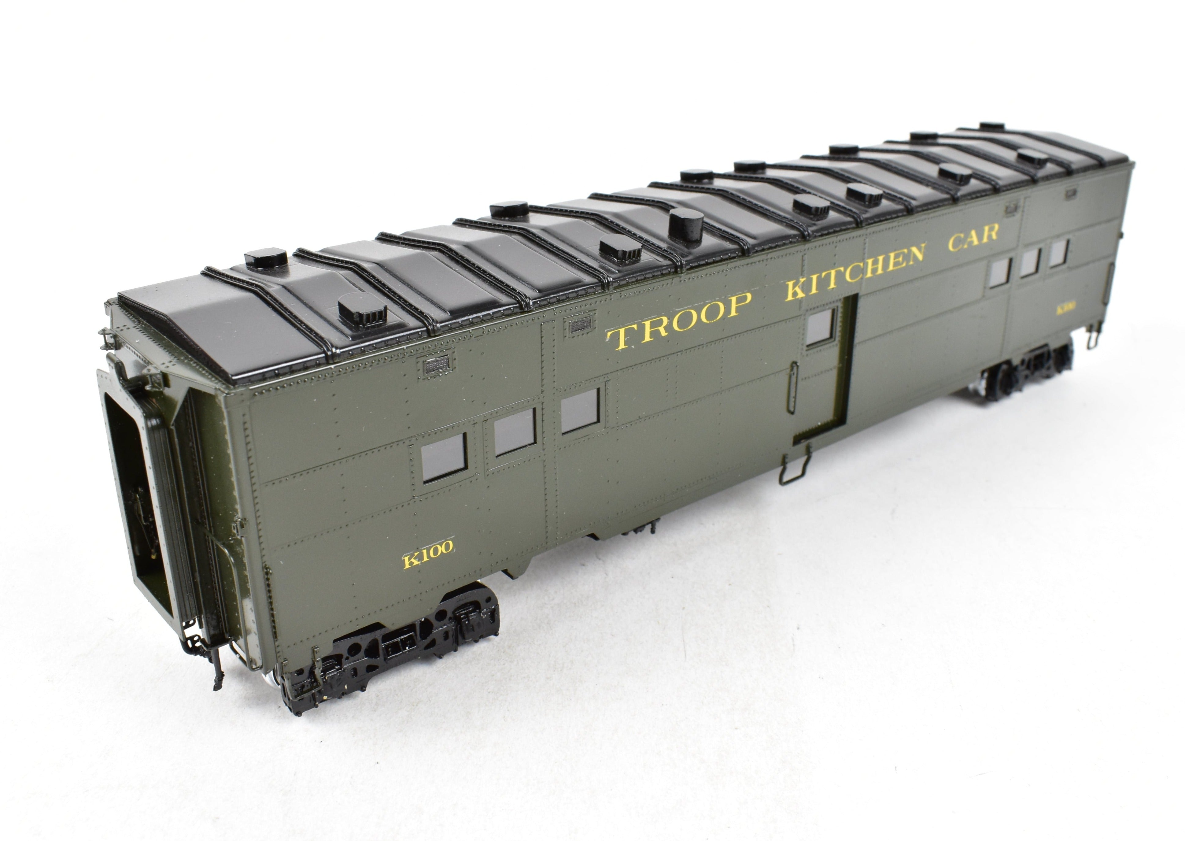 Steam Brass Pullman Troop Kitchen Car FP K100 Model by River Raisin, Ideal for Model Train Enthusiasts