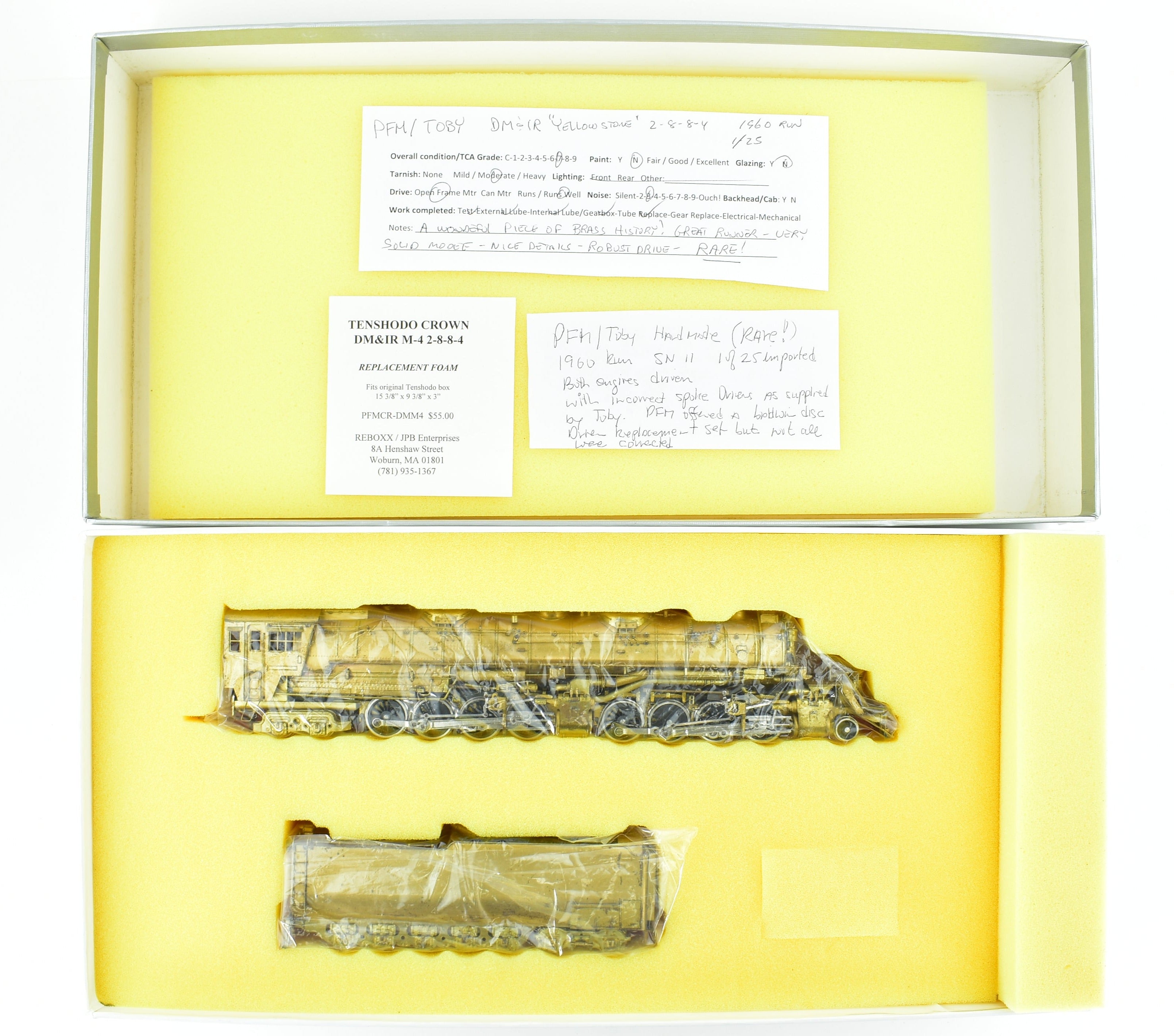 HO Scale Brass Pacific Fast Mail (PFM) Model - Toby Brand Duluth, Missabe, & Iron Range 2-8-8-4 Yellowstone Steam Locomotive Handcrafted in 1960