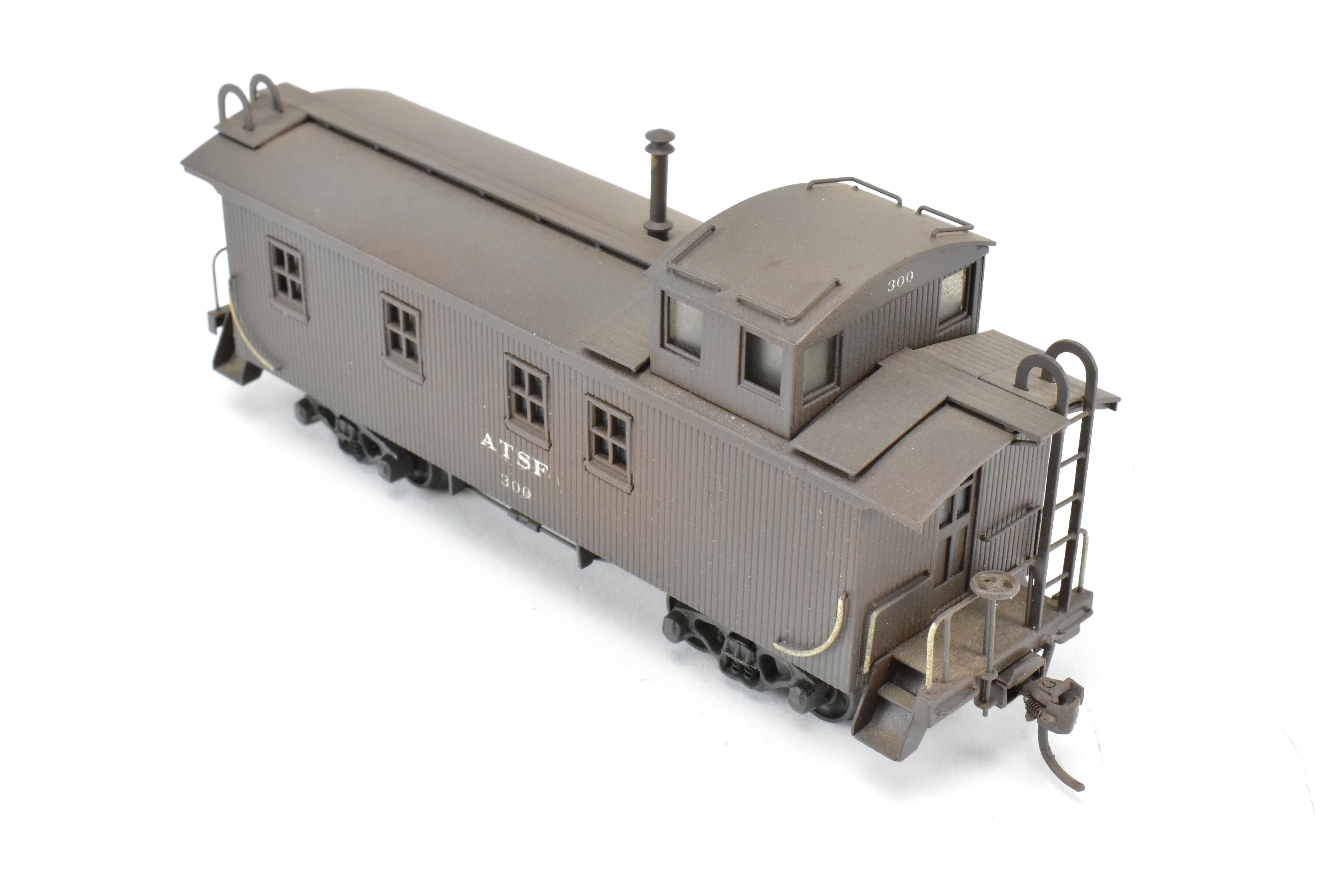 HO Scale Brass Model Trains by Trains, Inc. - ATSF Santa Fe Wood Caboose Custom Painted and Weathered, Number 300