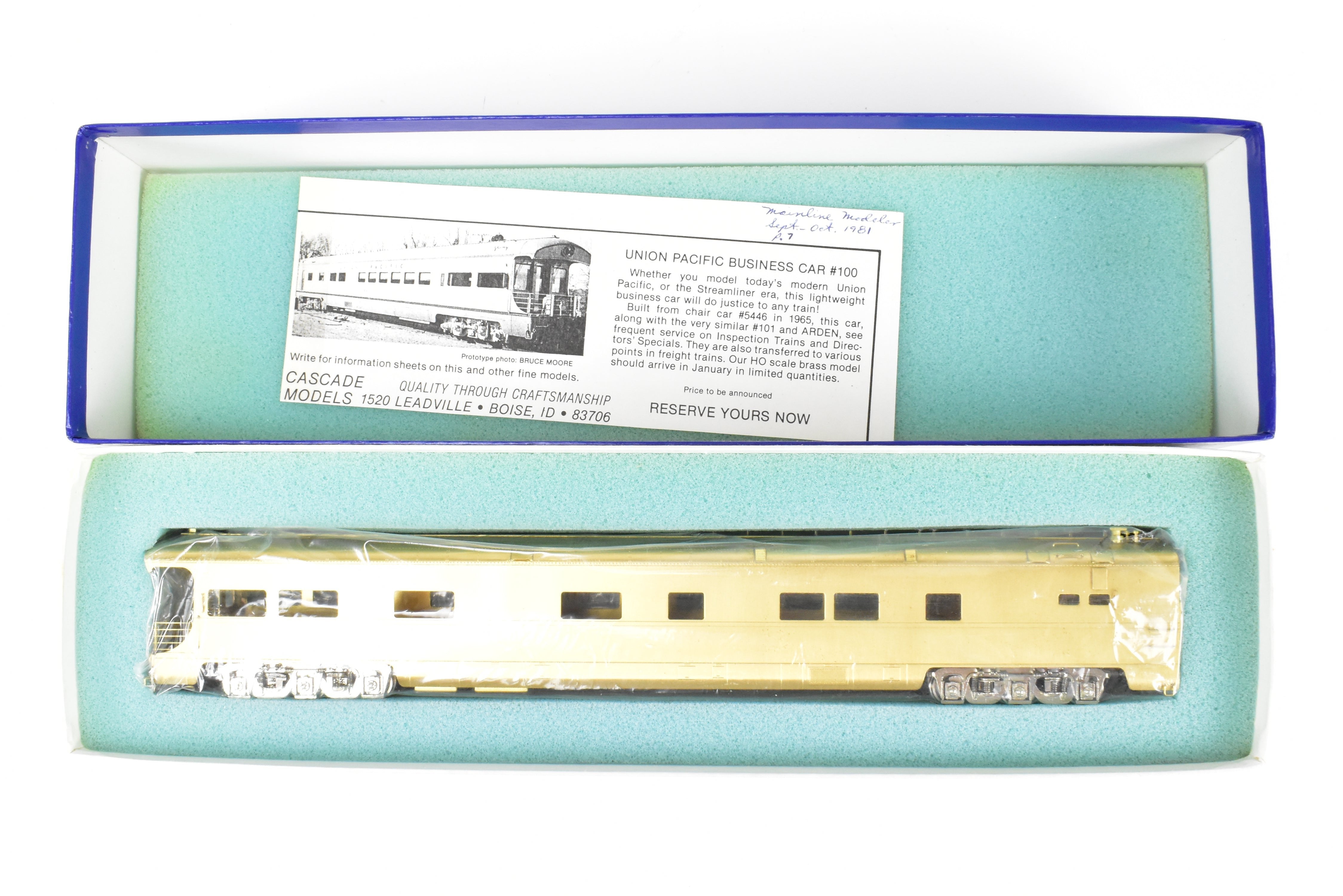 HO Scale Brass Union Pacific Business Car No. 100 by Cascade Models - A Rare and Collectible Train Model