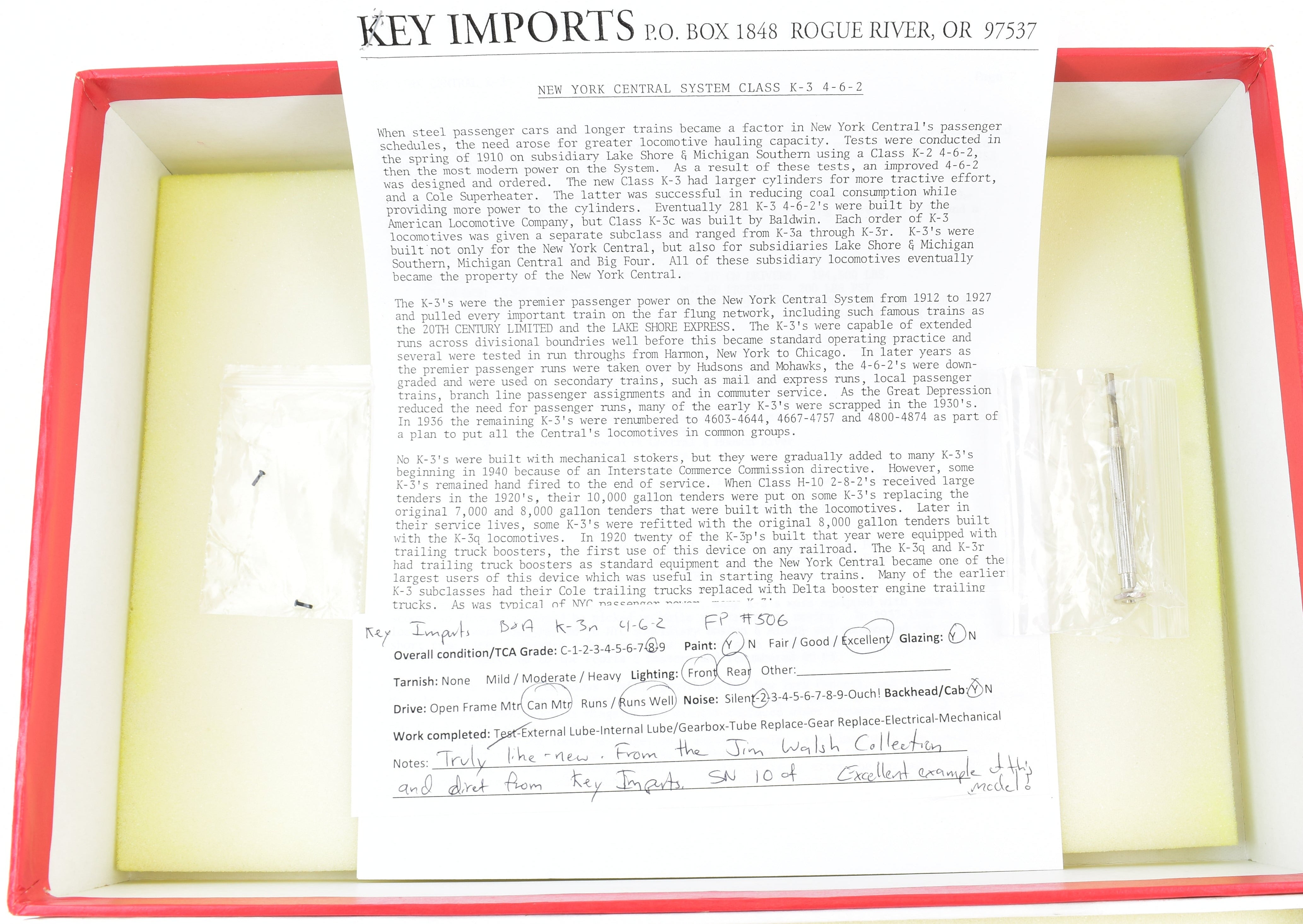 HO Scale Brass Key Imports B&A Boston & Albany K - 3n 4 - 6 - 2 Pacific #506 Factory Painted