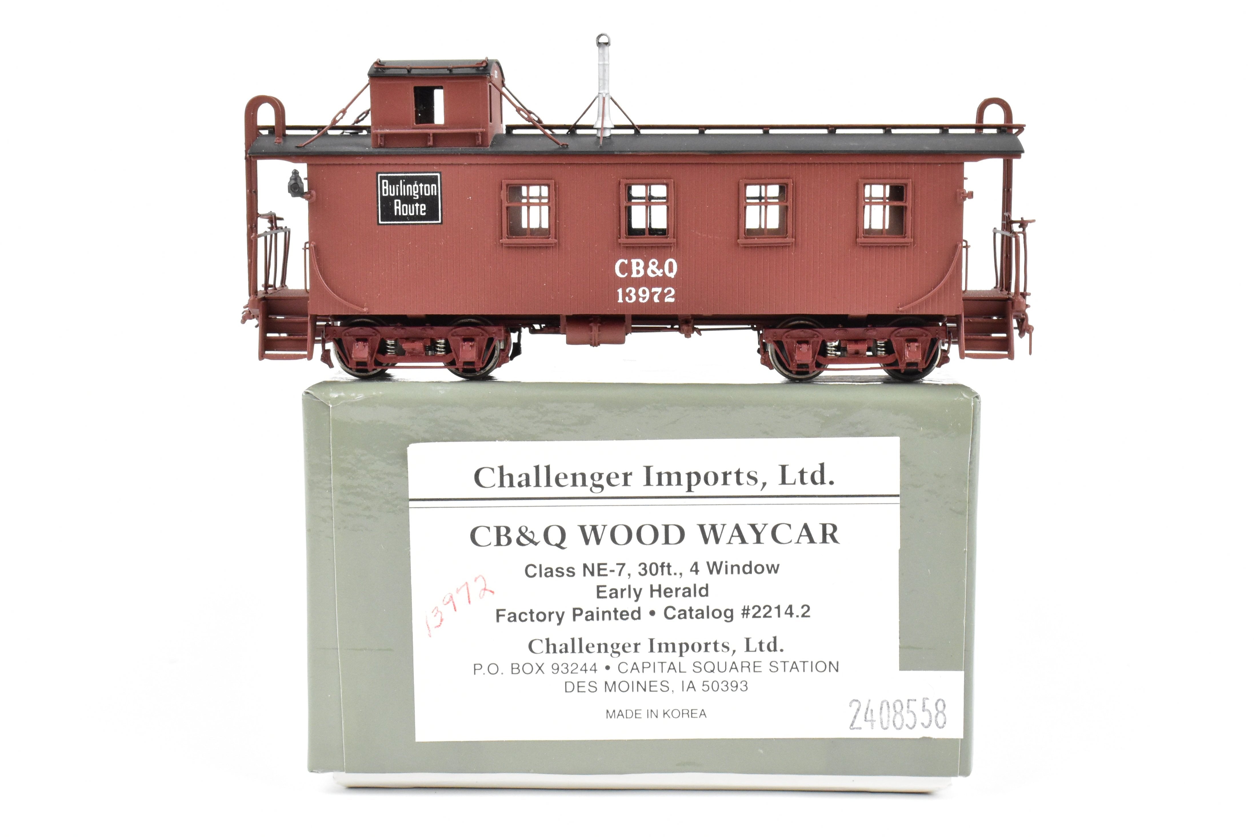 1997 HO Brass Challenger Imports Burlington Route 30 ft Wood Waycar No. 13972