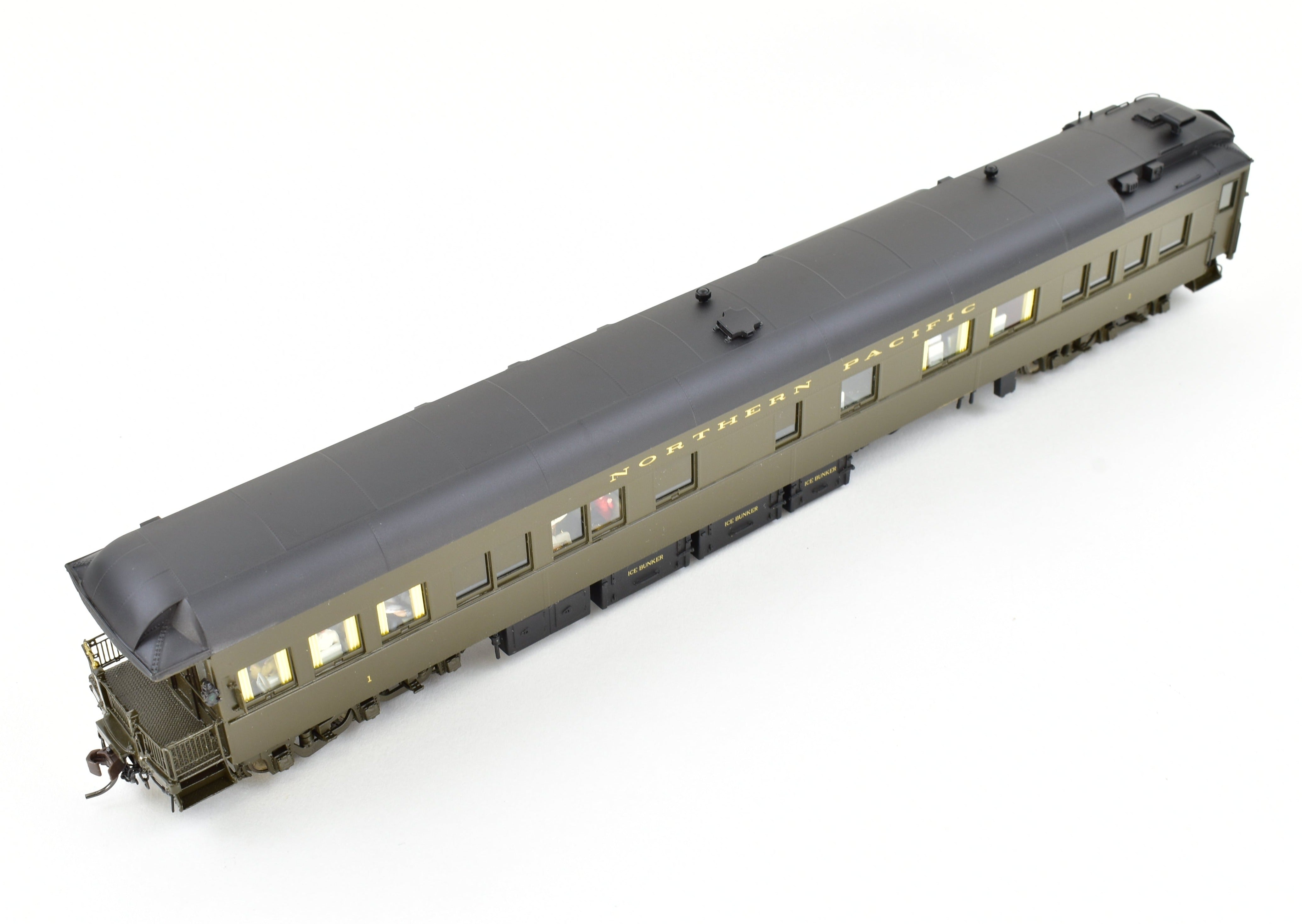 HO Scale Brass Model Northern Pacific Business Car #1 Version 1, Factory-Painted in Pullman Green by W&R Enterprises