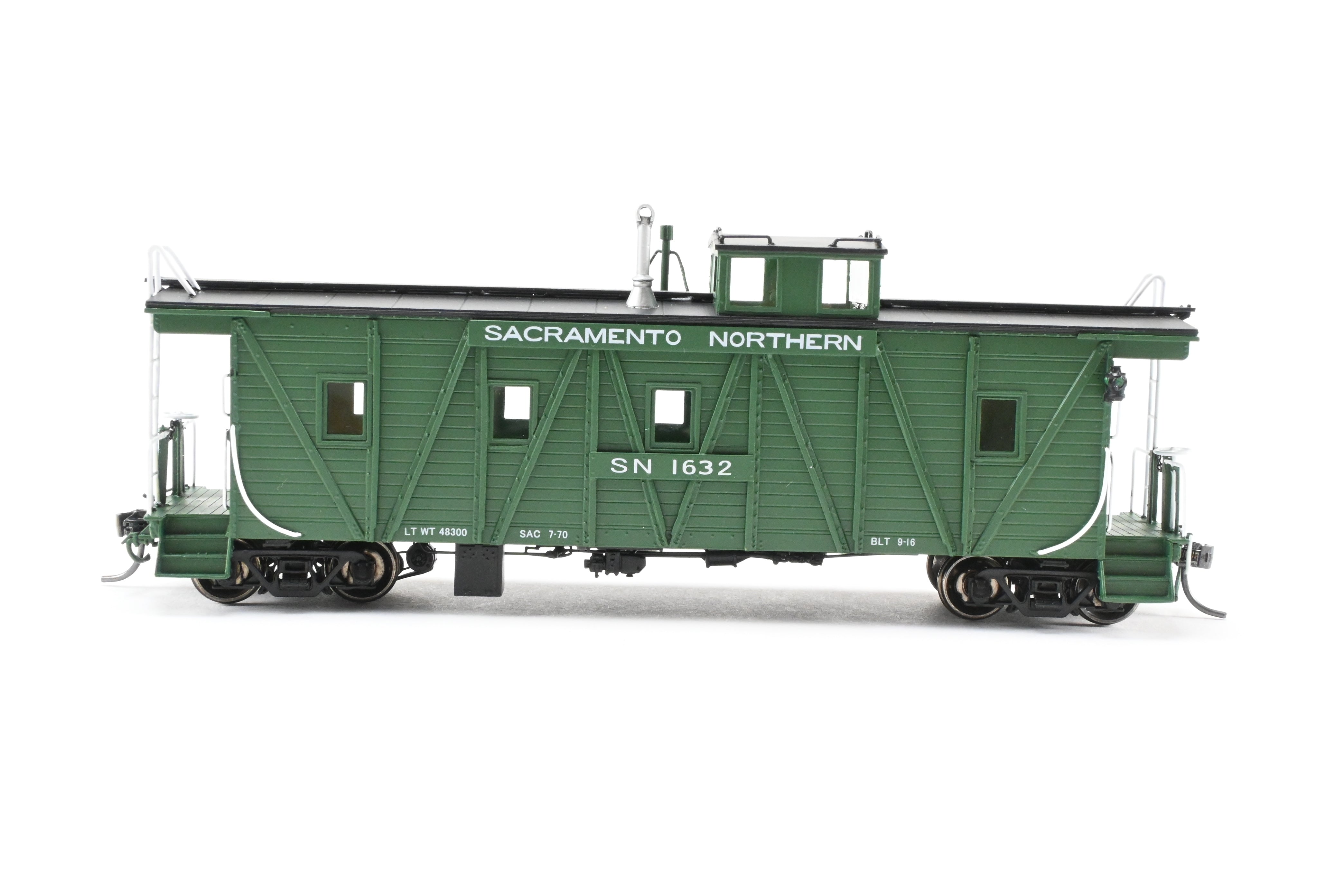 New HO Scale Brass Sacramento Northern Caboose #1632, Square End, FP Green