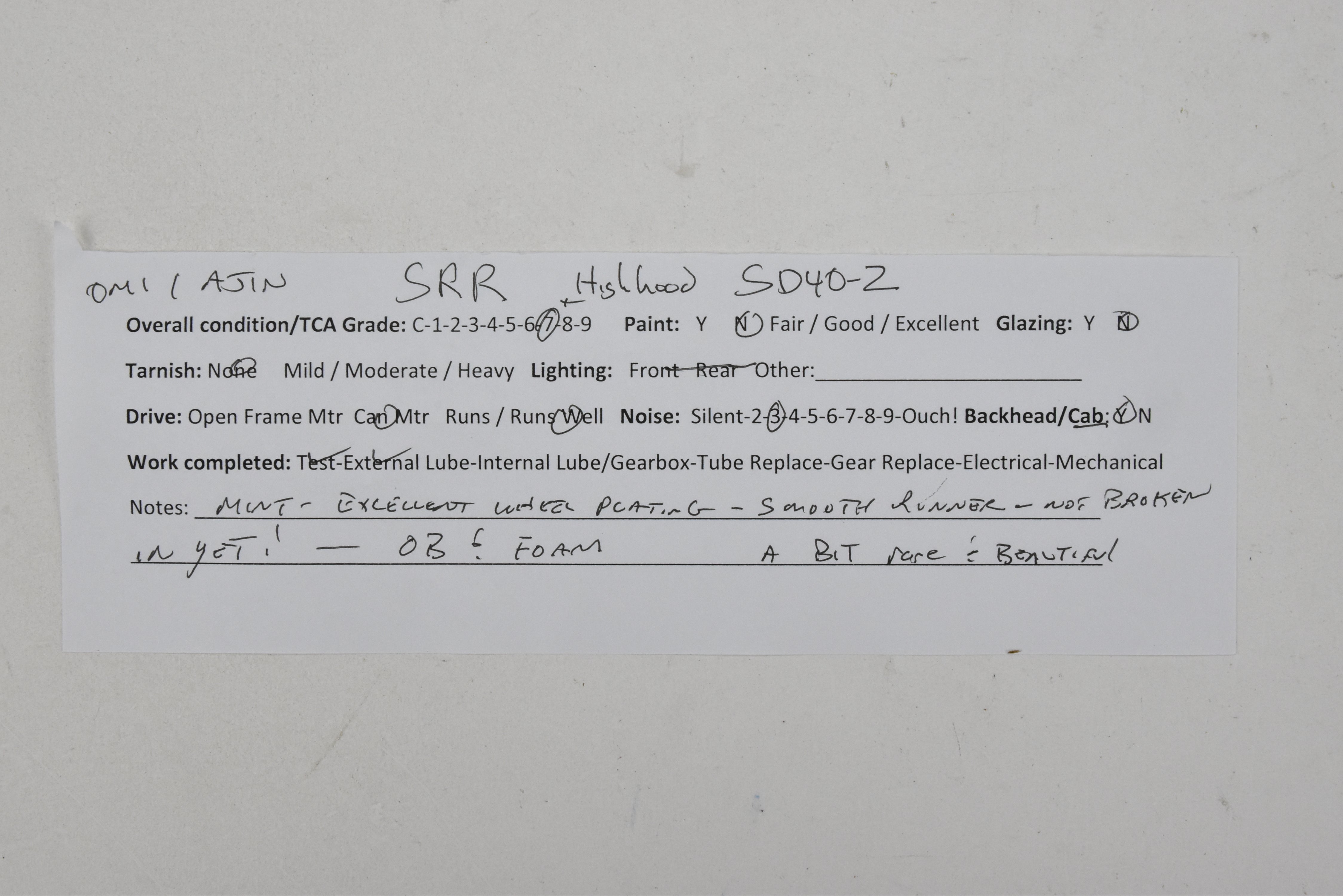 HO Brass OMI SRR Southern Railway EMD SD40 - 2 High Short Hood Nos. 3218 - 3328