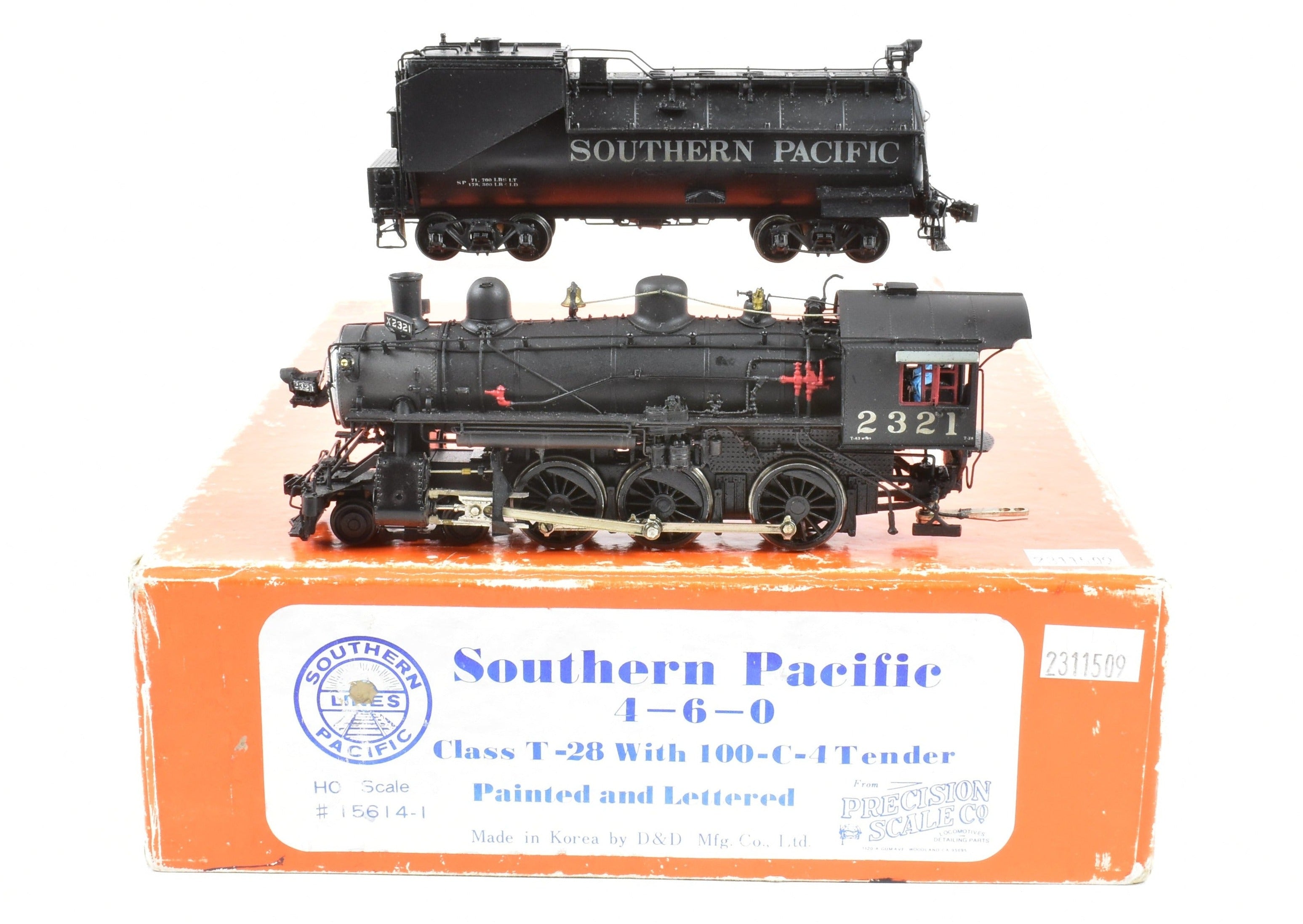HO Scale Brass Model Train - Precision Scale Co. SP (Southern Pacific) Class T - 28 4 - 6 - 0 Factory Painted with Added DCC Functionality