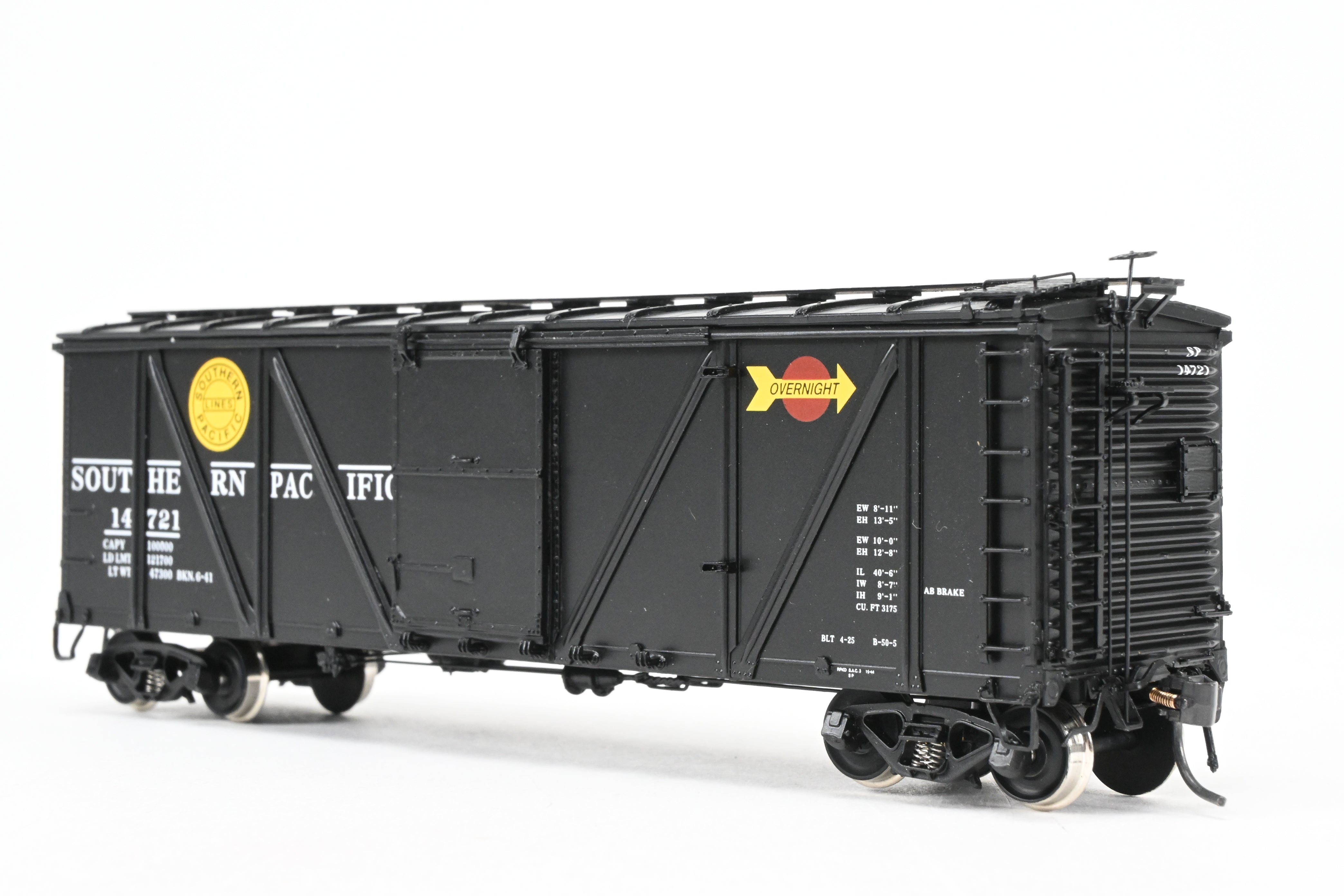 HO Scale Brass Box Car - Challenger Imports SP - Southern Pacific Class B - 50 - 15 Outside Braced Steel Sheathed Box Car with Murphy Radial Roof, Factory Painted for Overnight Service #14721
