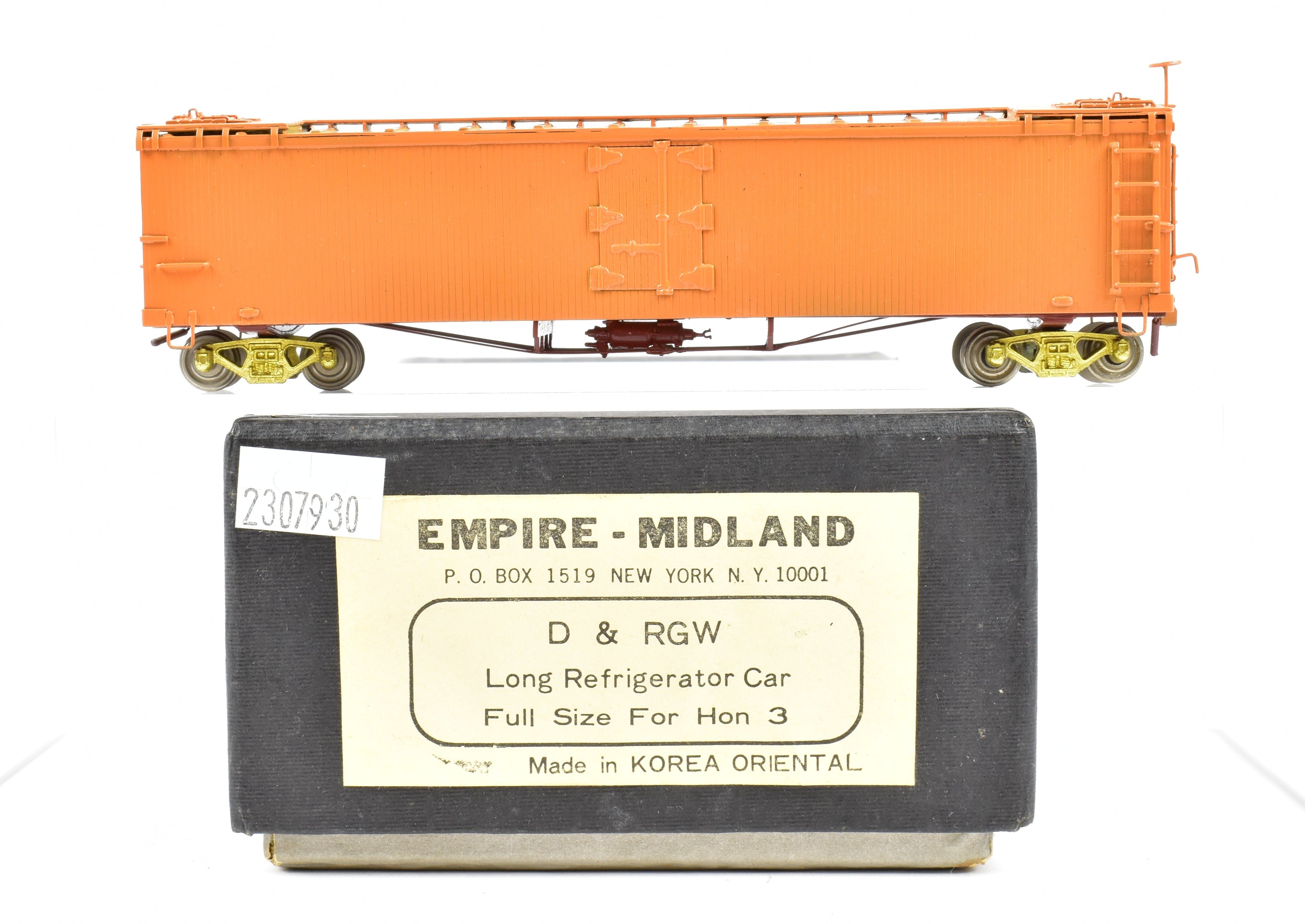 HOn3 Brass Empire Midland D&RGW Orange Painted 40' Refrigerator Car