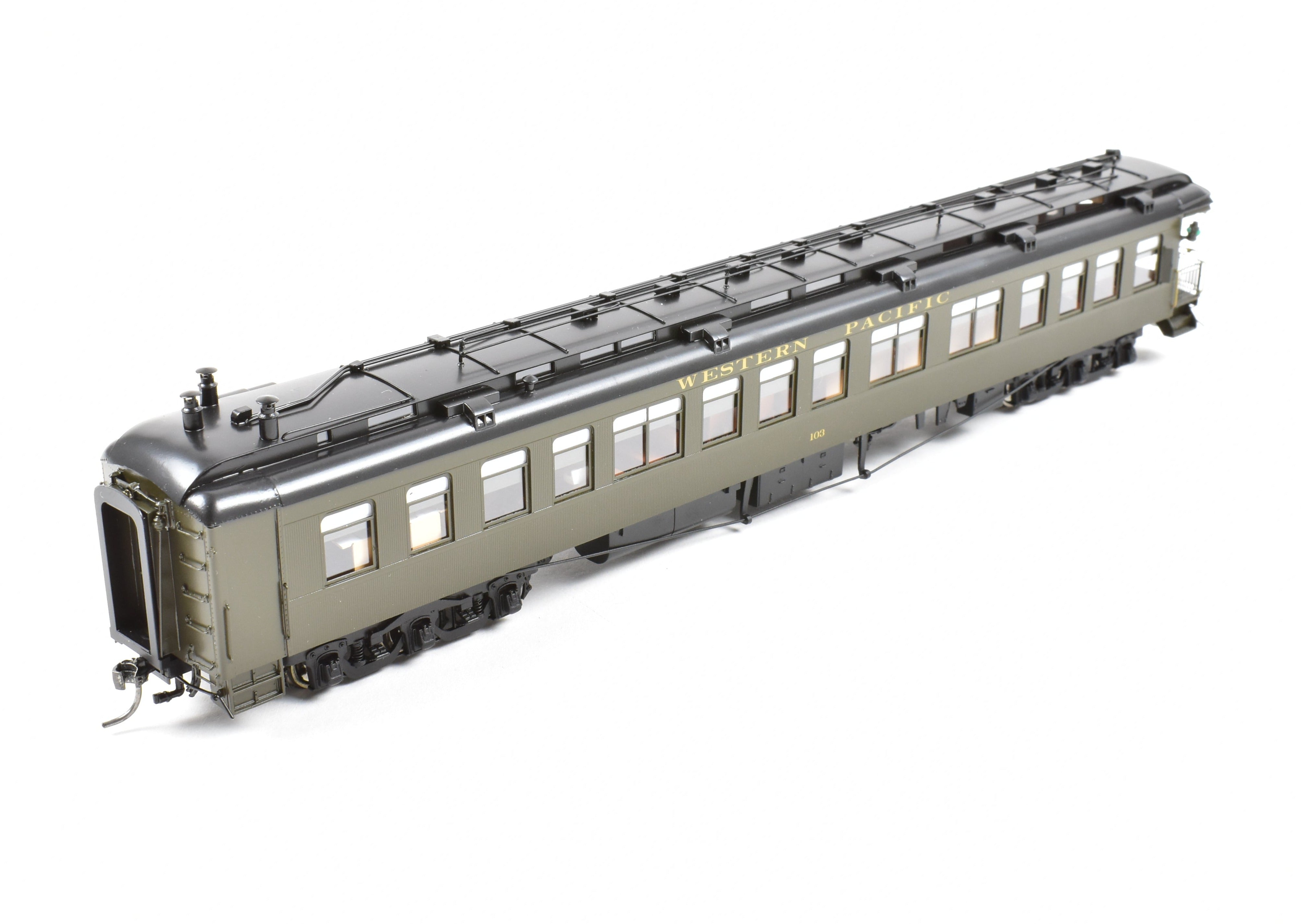 High - Quality HO Scale New Brass Model of North Bank Line Western Pacific Business Car #103 in Pullman Green