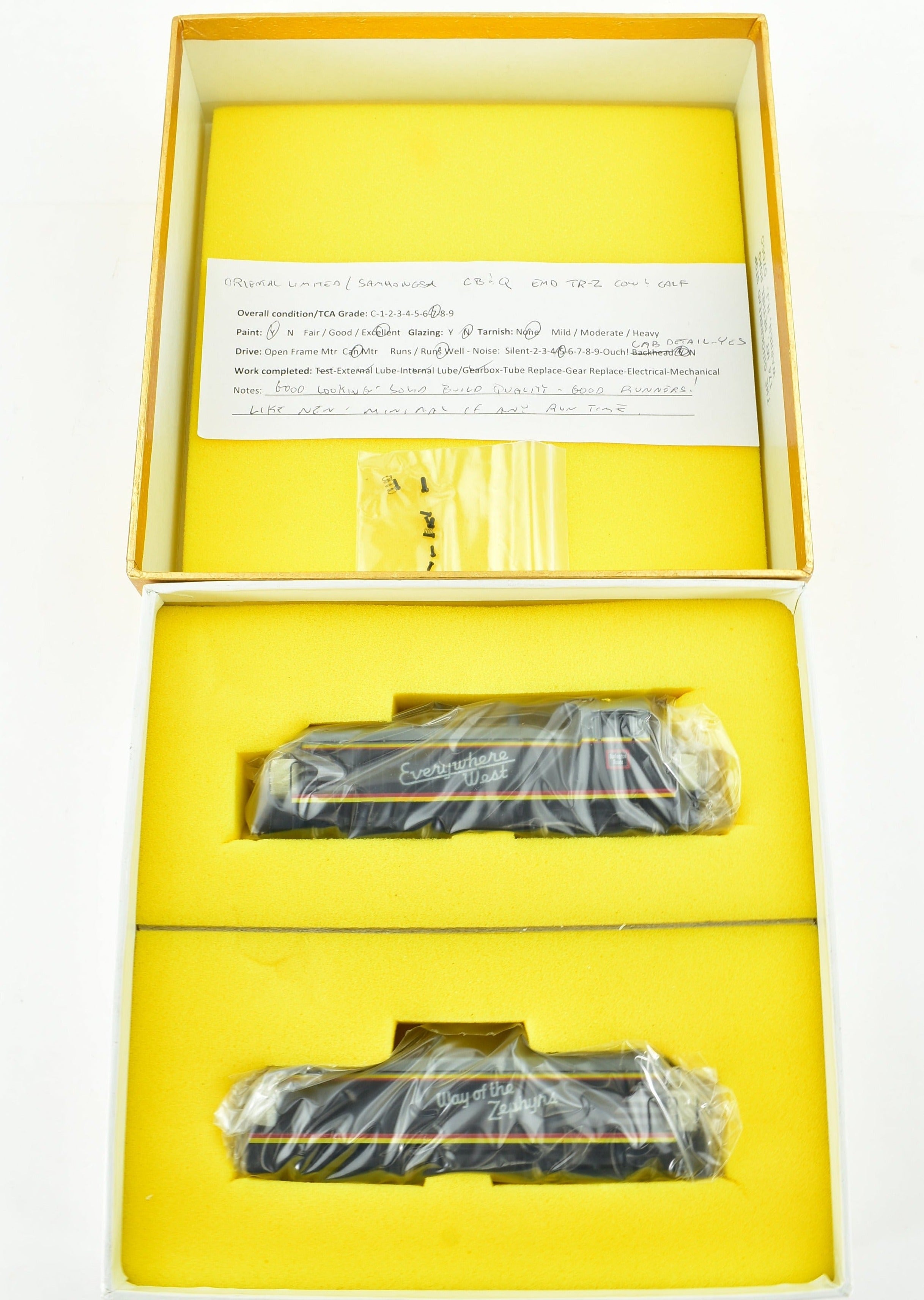 HO Scale Brass Oriental Limited CB&Q Burlington Route EMD TR-2 Cow and Calf Switcher Set