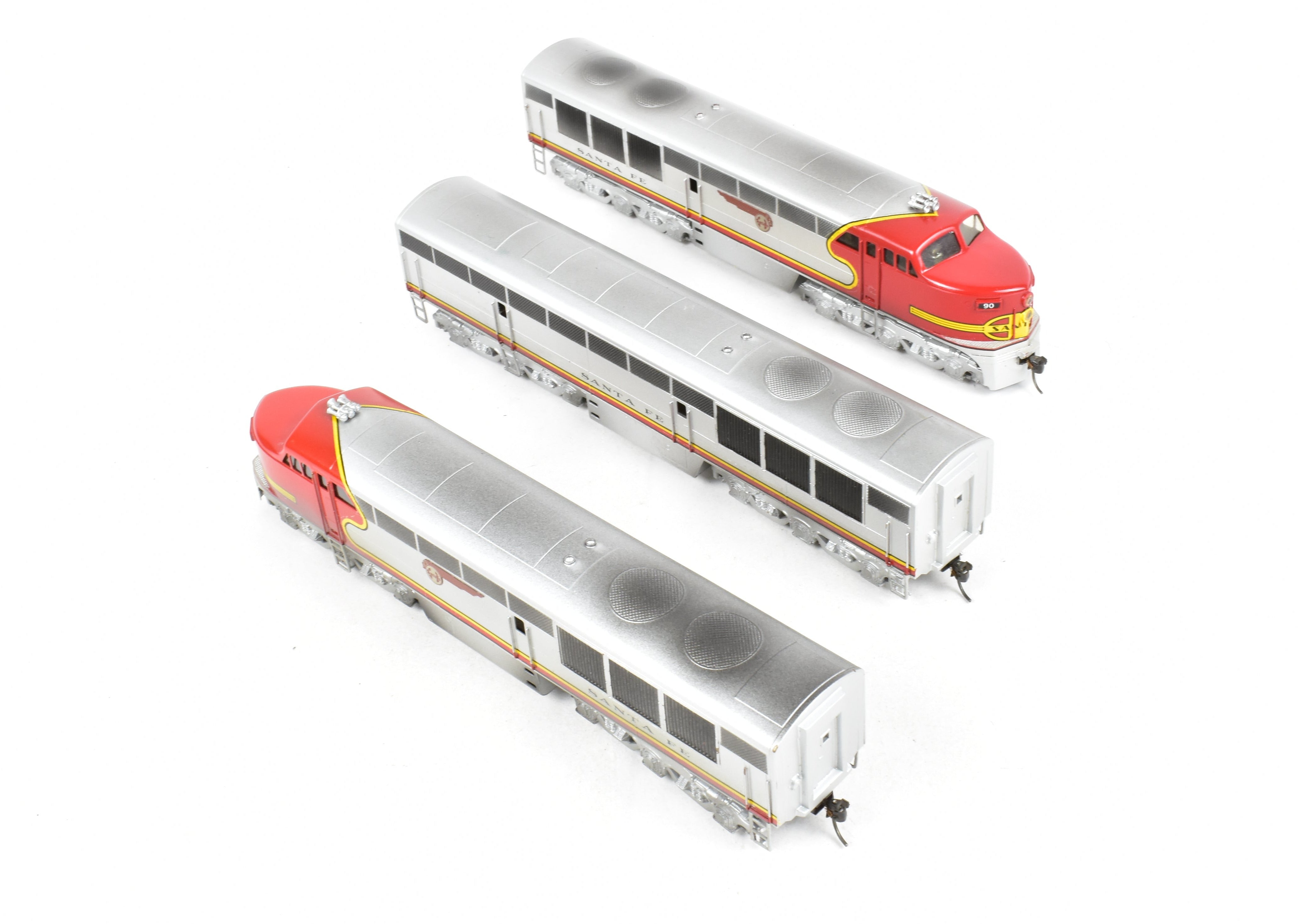 HO Scale Brass Red Ball AT&SF - Santa Fe Fairbanks Morse FM Erie Built A-B-A Set Model Trains with Custom Painted Finish and Can Motor Upgrades