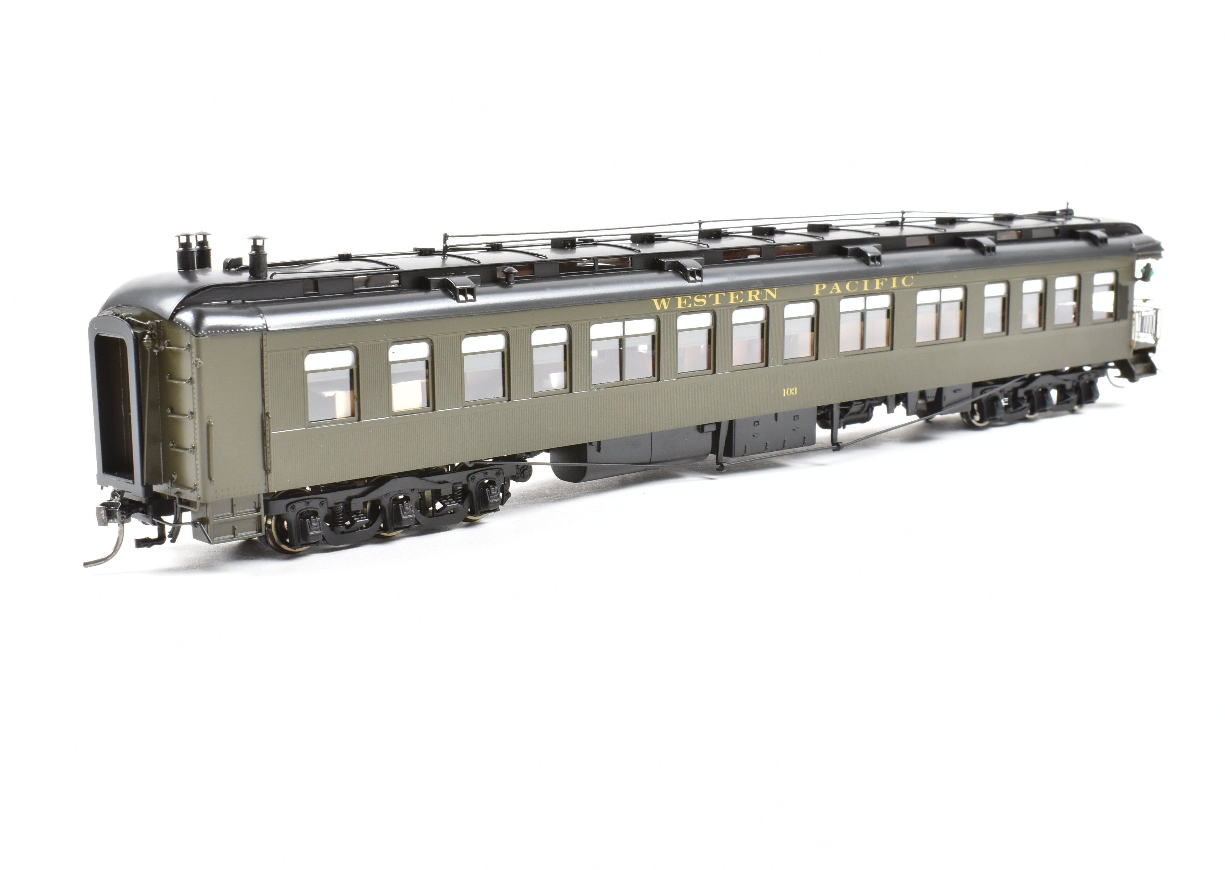 High - Quality HO Scale New Brass Model of North Bank Line Western Pacific Business Car #103 in Pullman Green