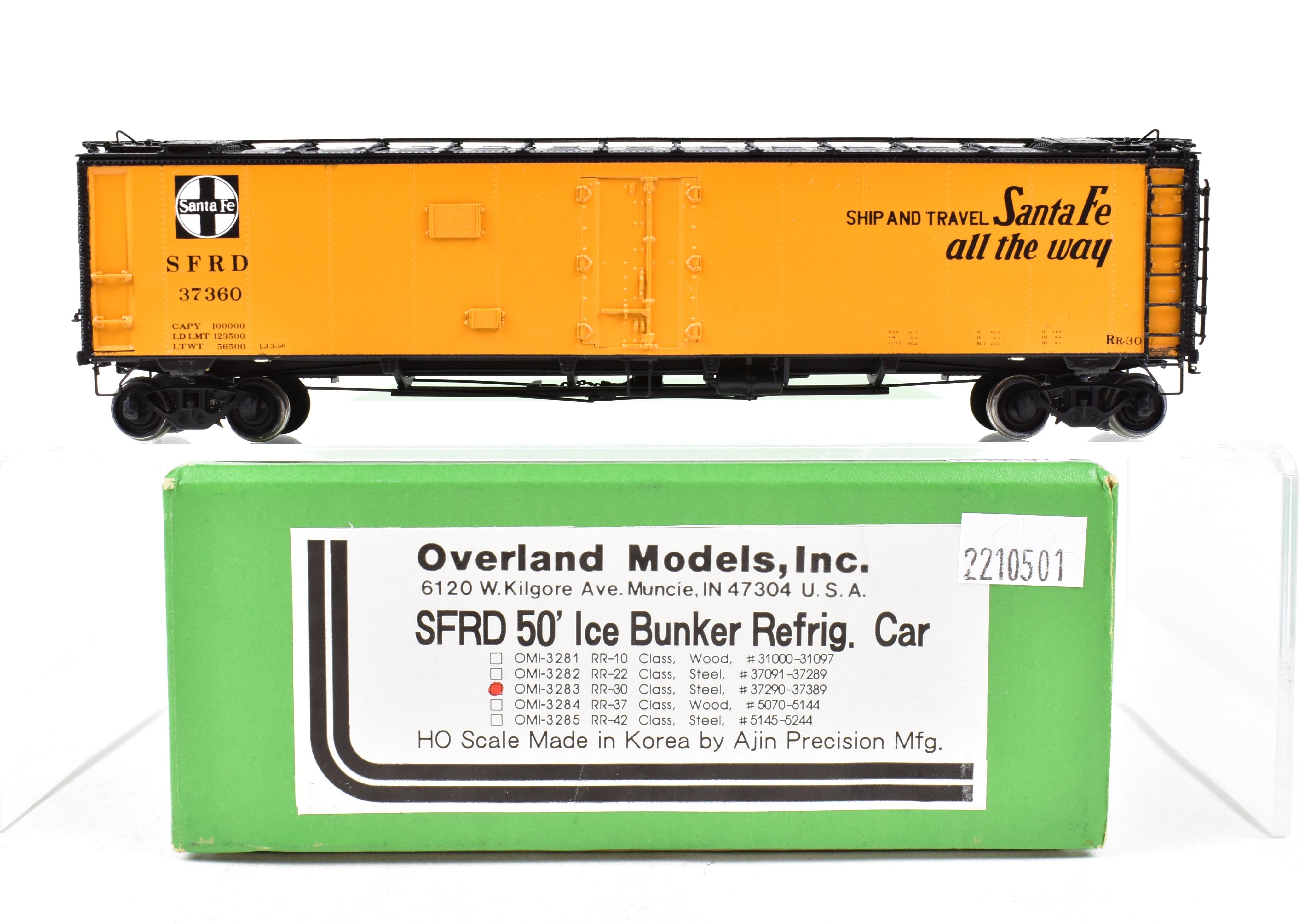 HO Scale Brass Model - Overland Models, Inc. ATSF - Santa Fe SFRD Rr - 30 Class 50 - Foot Ice Bunker Steel Refrigerator Car with Custom Painting by Turner Junction Models