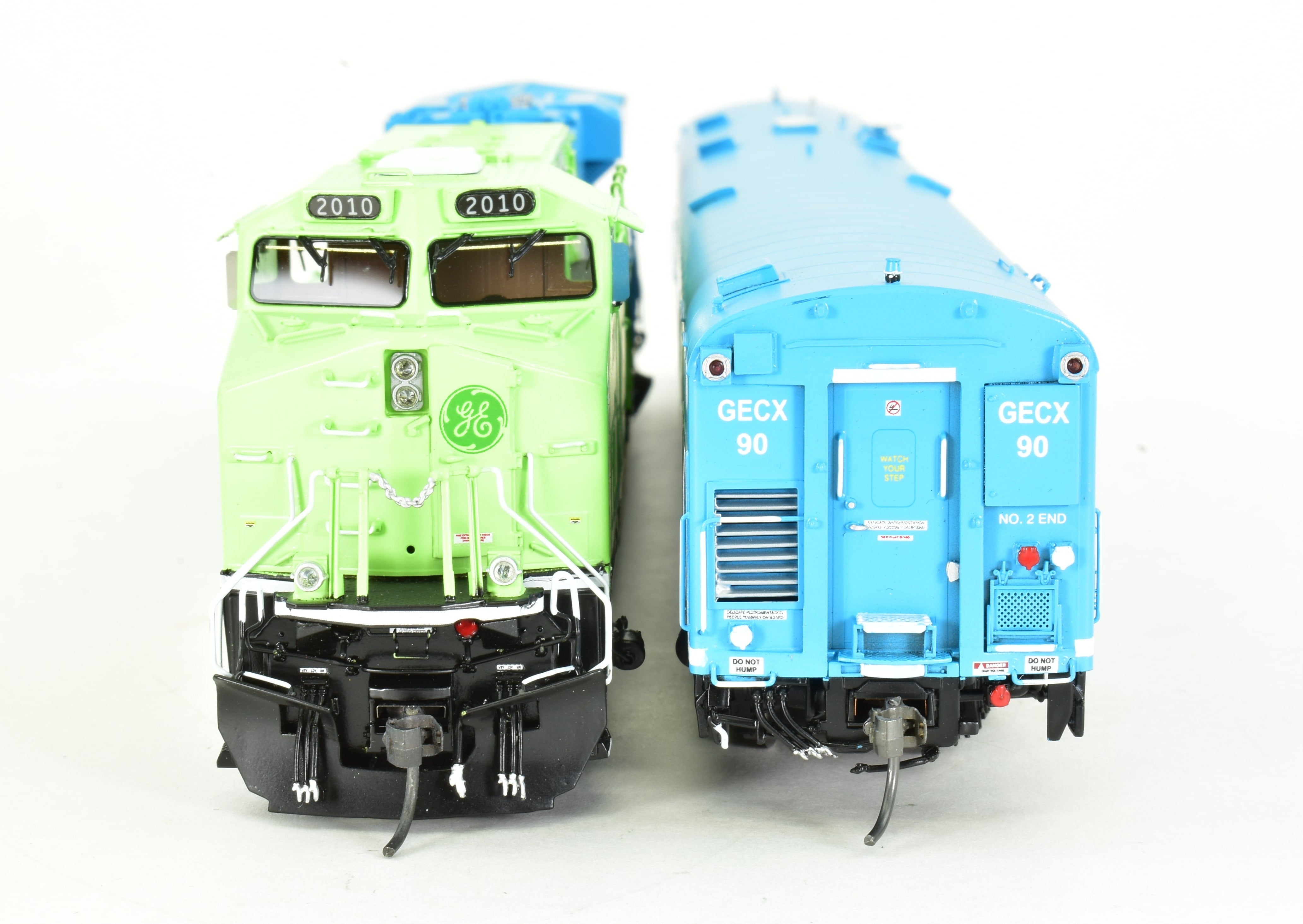 HO Scale Brass Model Train Set - Overland Models Inc. GE Demo, General Electric Demonstrator GE Evolution and Test Car Set with Factory Paint