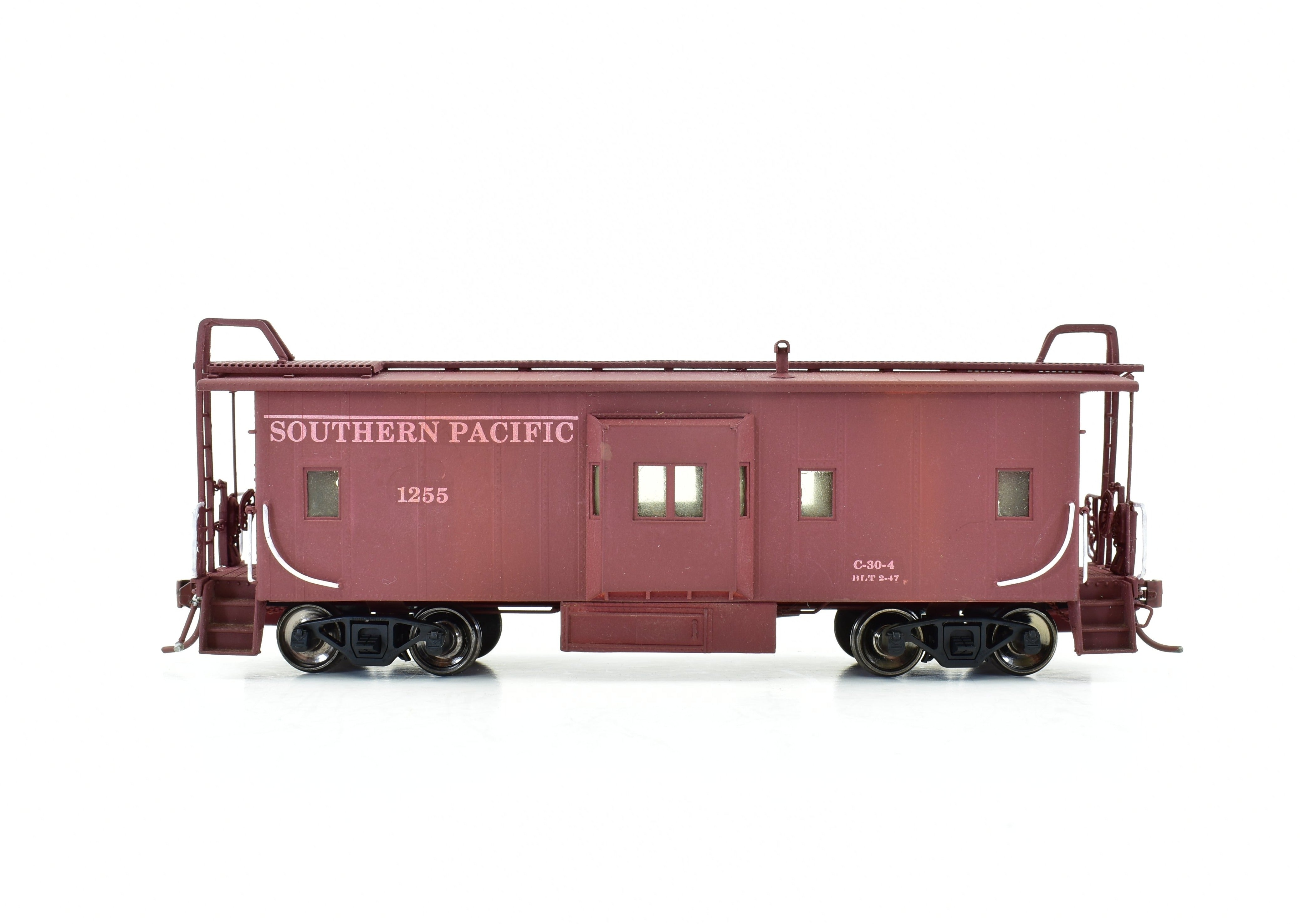 HO Scale Brass Precision Scale Co. Model of Southern Pacific C-30-4 Bay Window Caboose with Custom Painting and Weathering, Imported from Korea in 1990