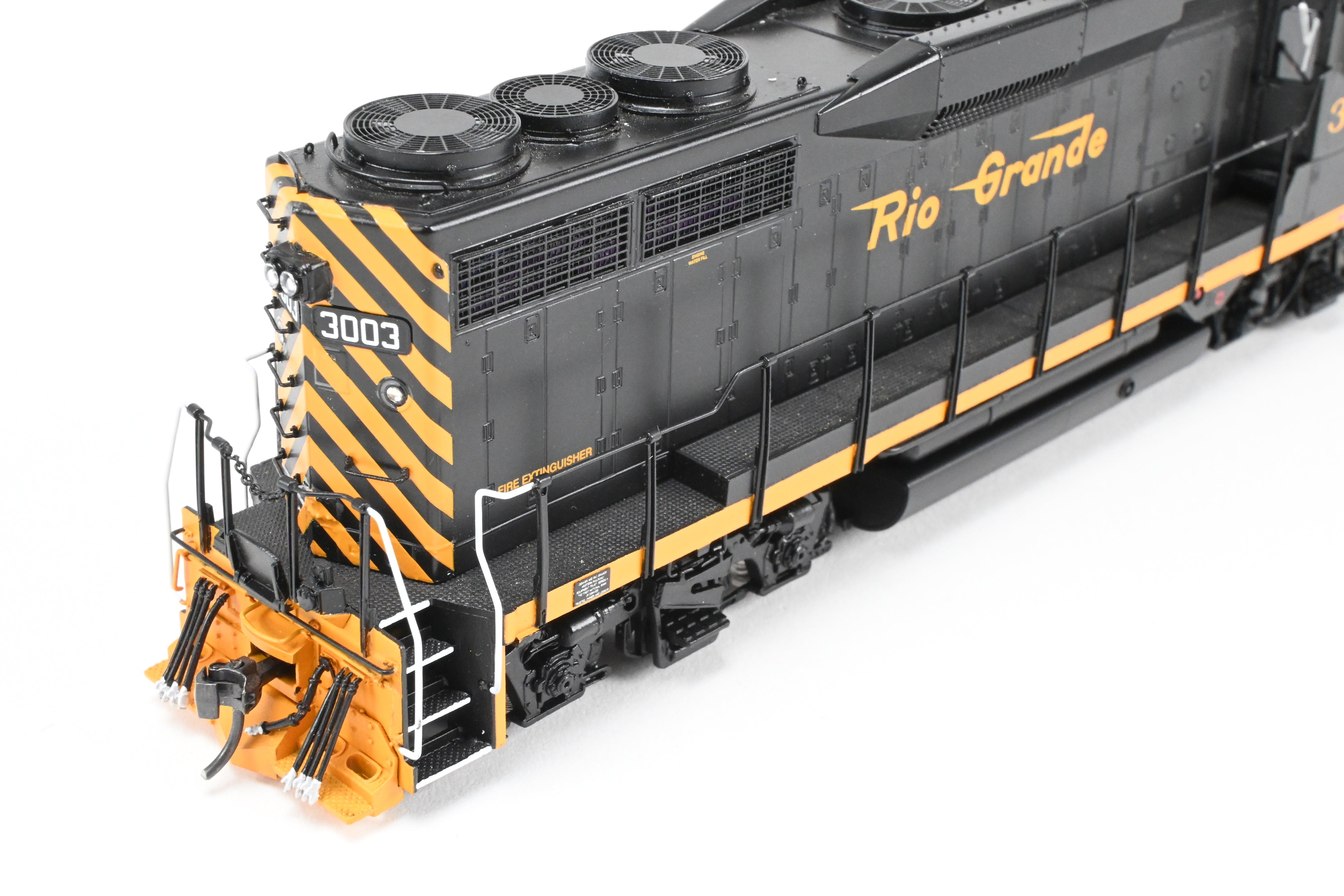 HO Scale Brass Diesel Locomotive Model - Overland Models, Inc. Denver And Rio Grande Western EMD GP30 FP in Black/Orange Color, Numbered #3003, Equipped with DCC & Sound