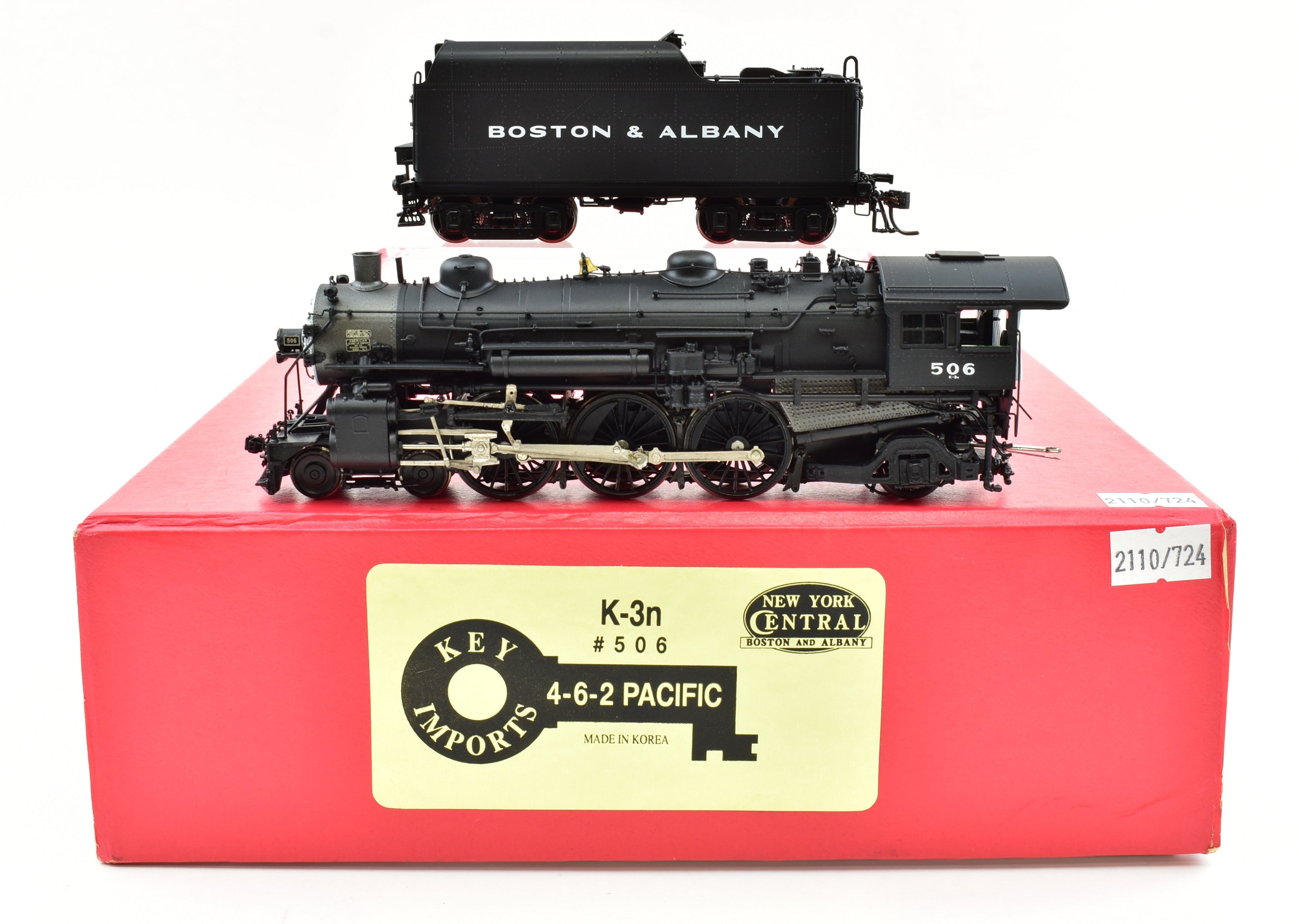 HO Scale Brass Imported Boston & Albany K-3n 4-6-2 Pacific Steam Locomotive Model Factory Painted as #506 without Lights by Key Imports