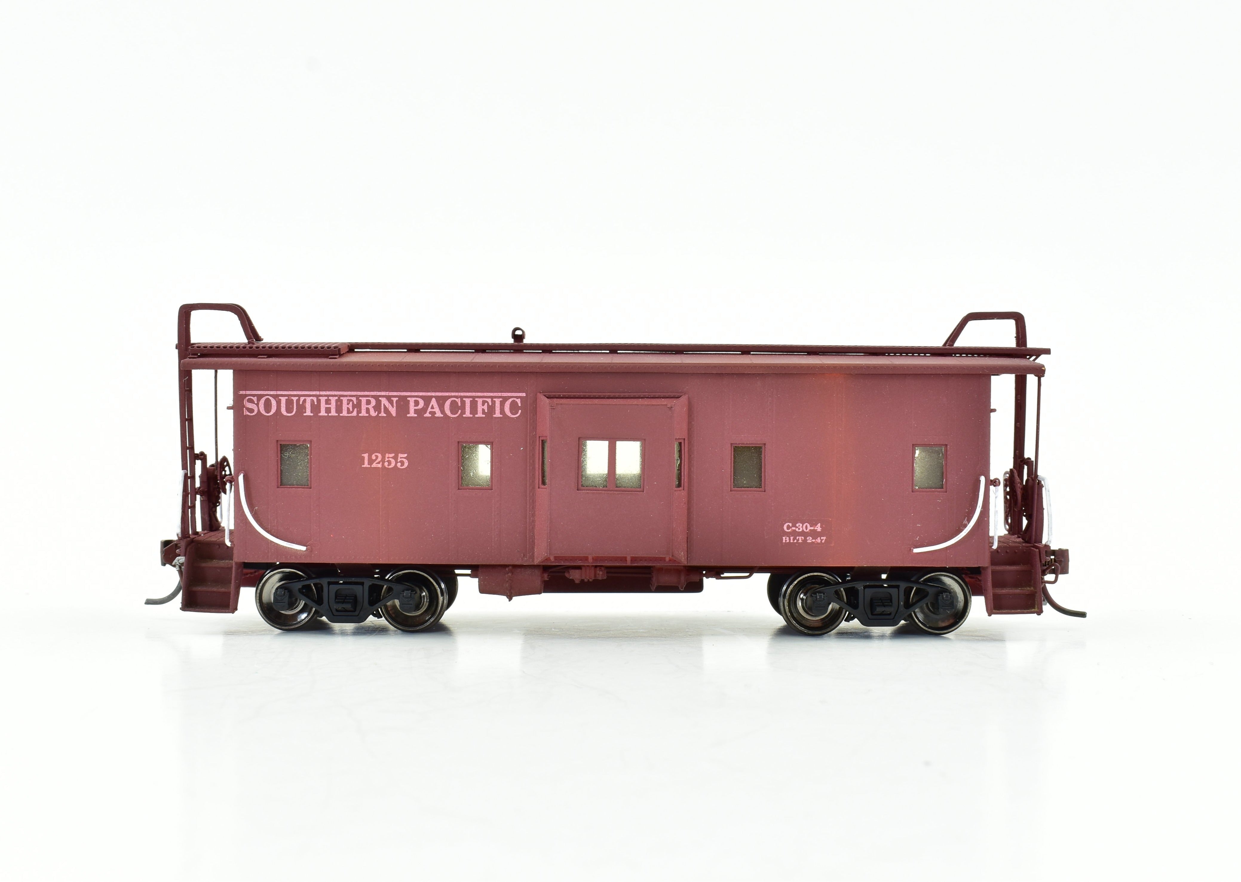 HO Scale Brass Precision Scale Co. Model of Southern Pacific C-30-4 Bay Window Caboose with Custom Painting and Weathering, Imported from Korea in 1990