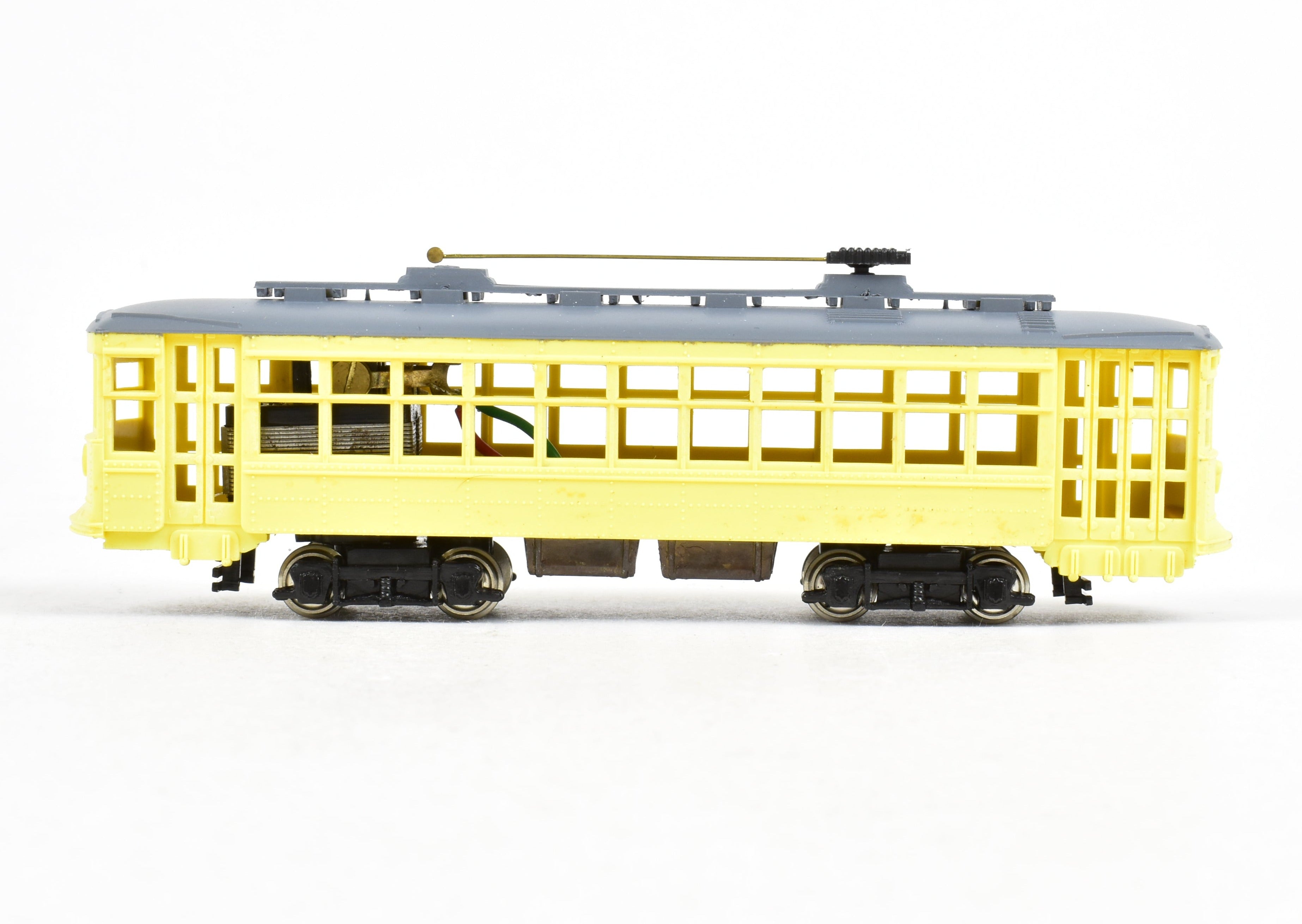 HO Scale American Car Co. Double - Truck Birney Trolley Model by Ken Kidder with Painted Plastic Body