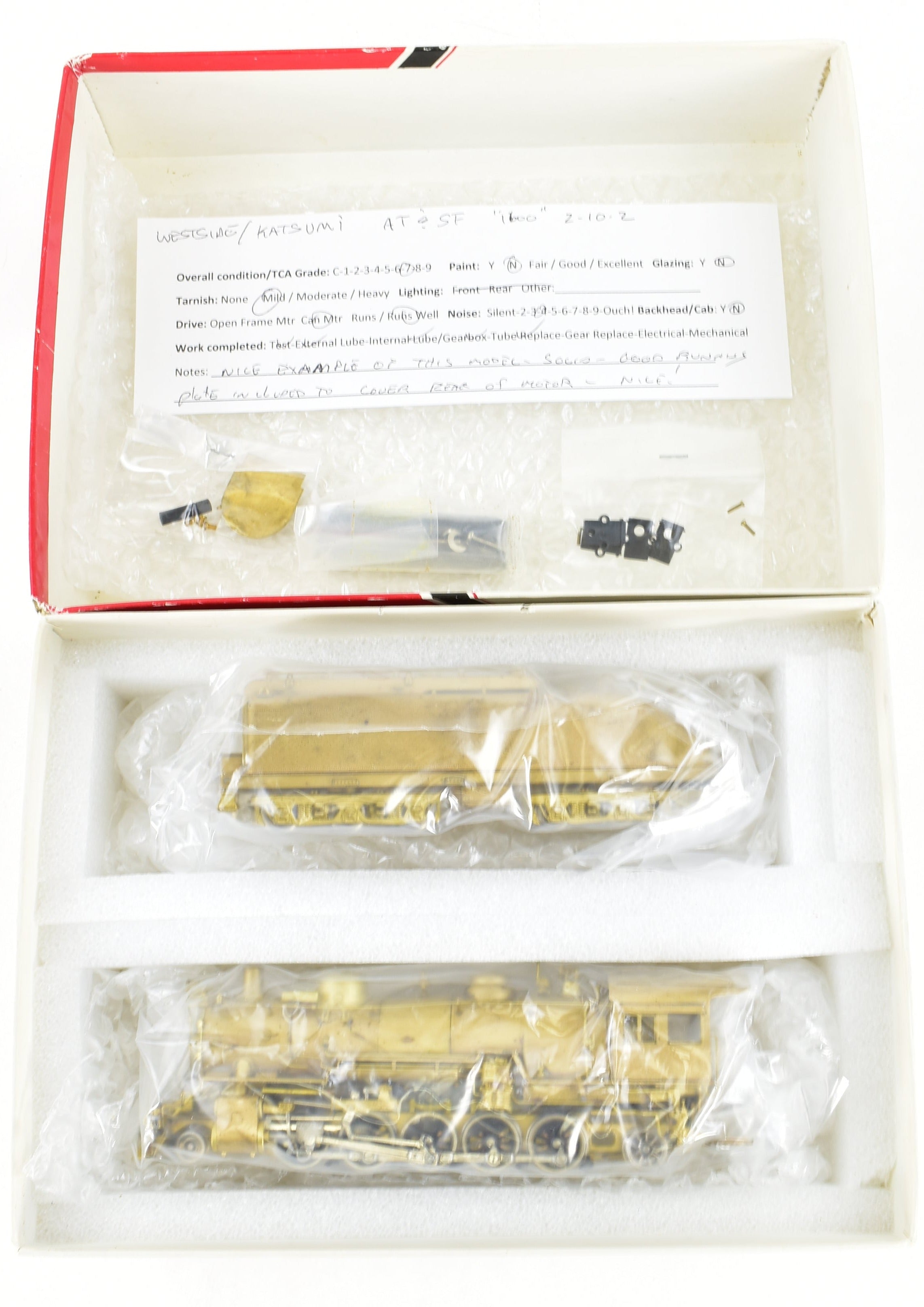 HO Brass Westside Model Co. ATSF Santa Fe 1600 2-10-2 Model with Spare Parts