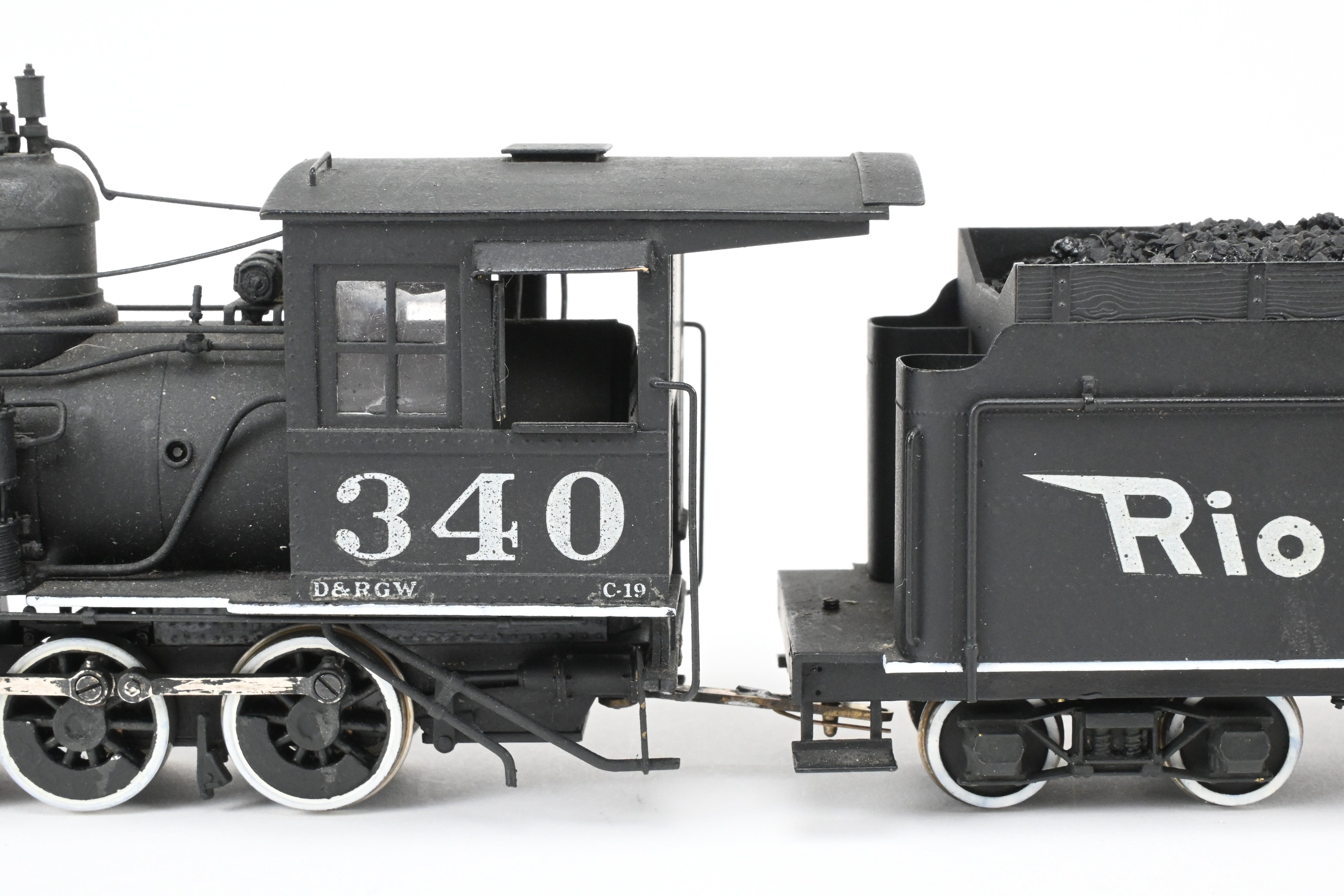 On3 Scale Brass Balboa Model Train - Denver & Rio Grande Western C-19 2-8-0 Class, Weathered CP #340 Replica