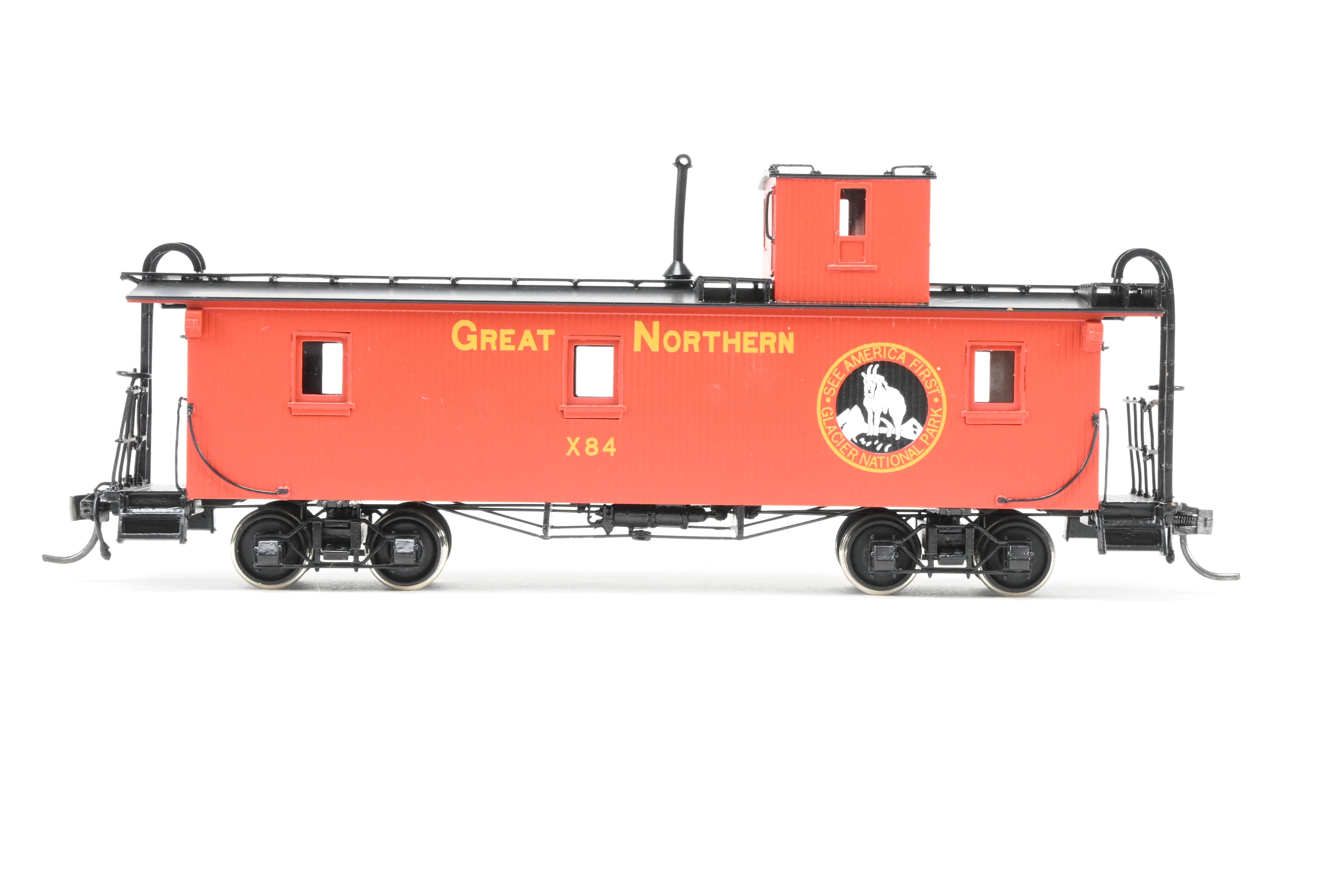 HO Scale Brass North Bank Line Great Northern 33-Foot Truss Rod Caboose Model, Product No. X84