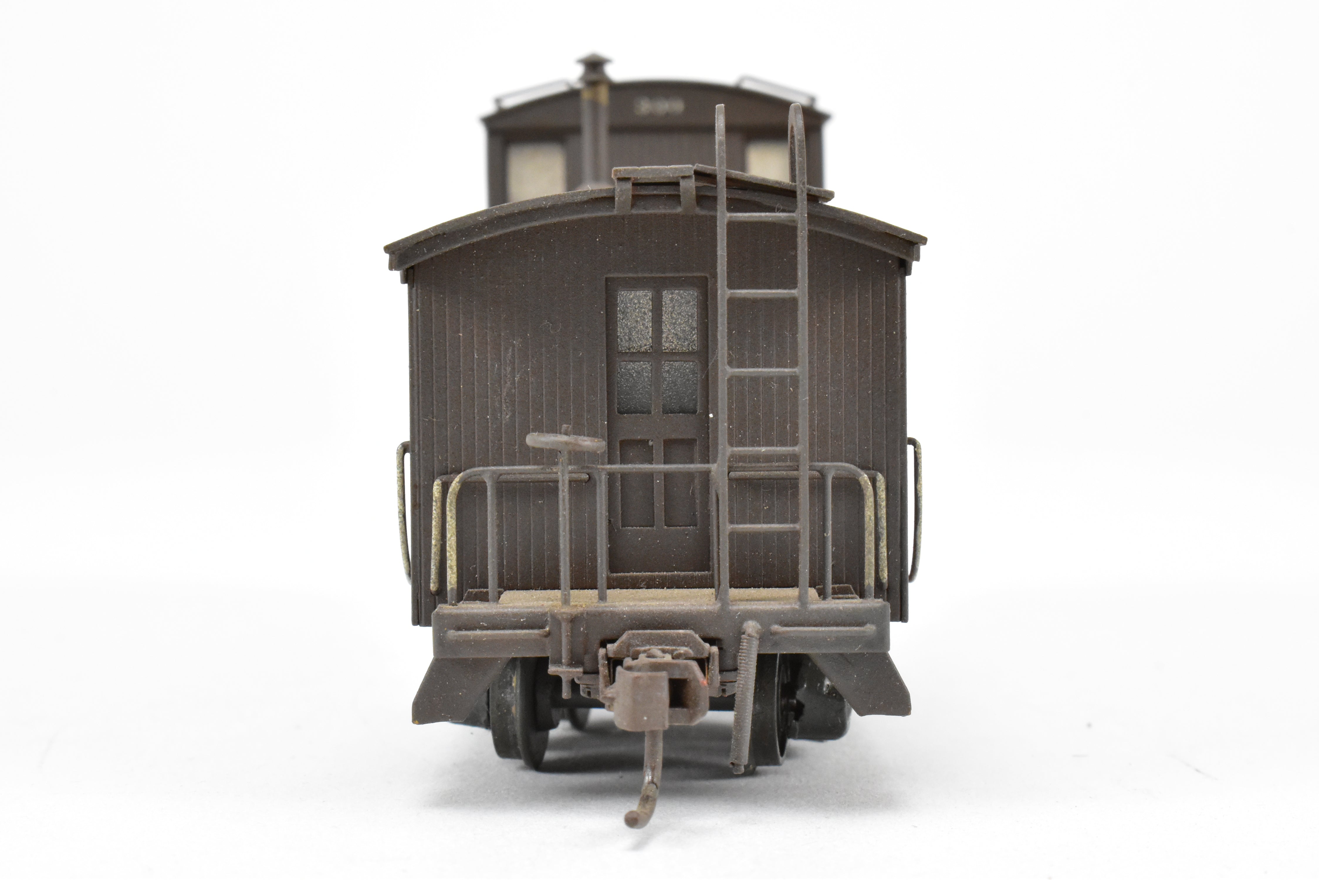 HO Scale Brass Model Trains by Trains, Inc. - ATSF Santa Fe Wood Caboose Custom Painted and Weathered, Number 300