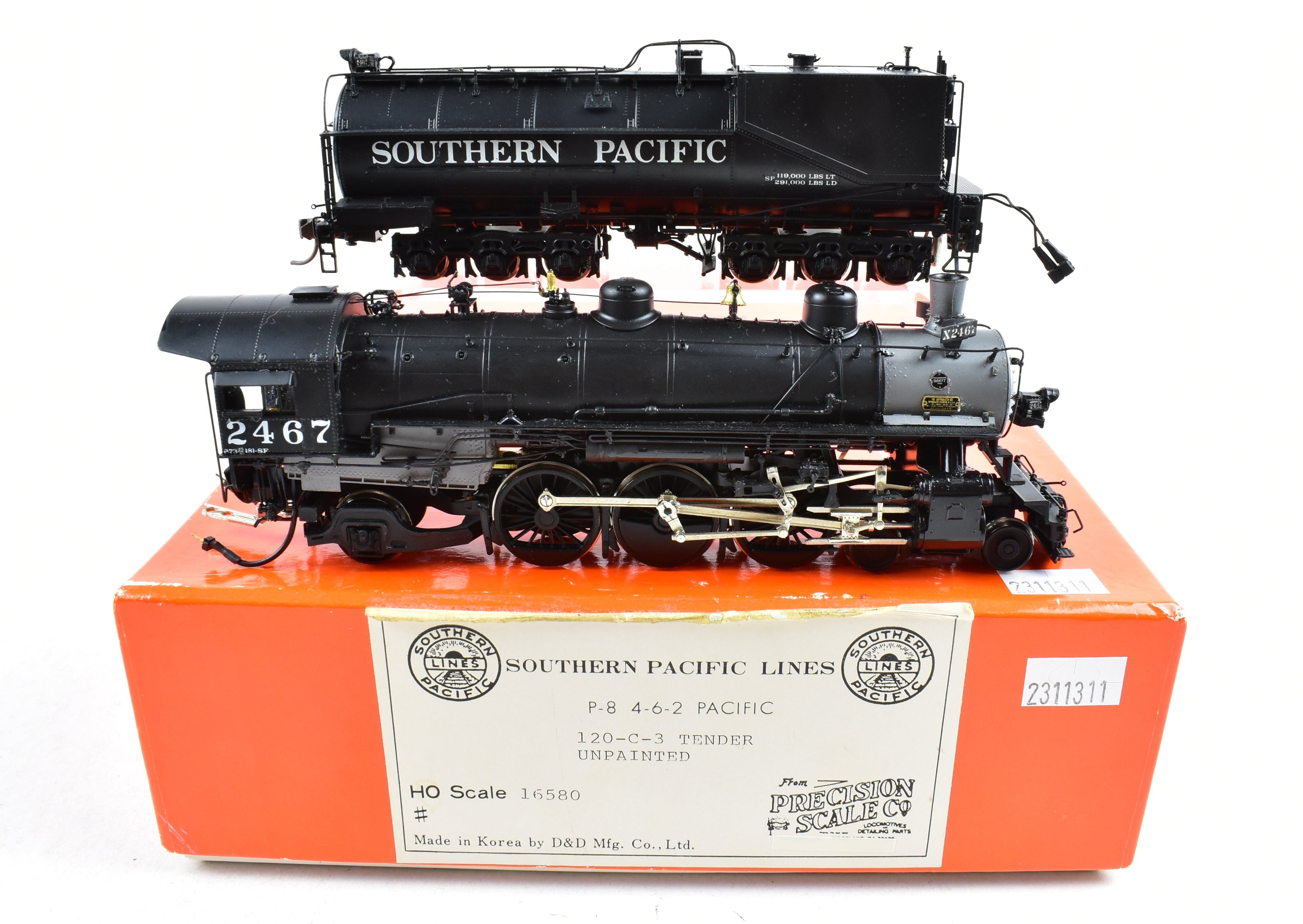 HO Scale Brass Precision Model Train by Precision Scale Co. - Southern Pacific Class P - 8 4 - 6 - 2 Steam Locomotive Custom Painted with Number 2467