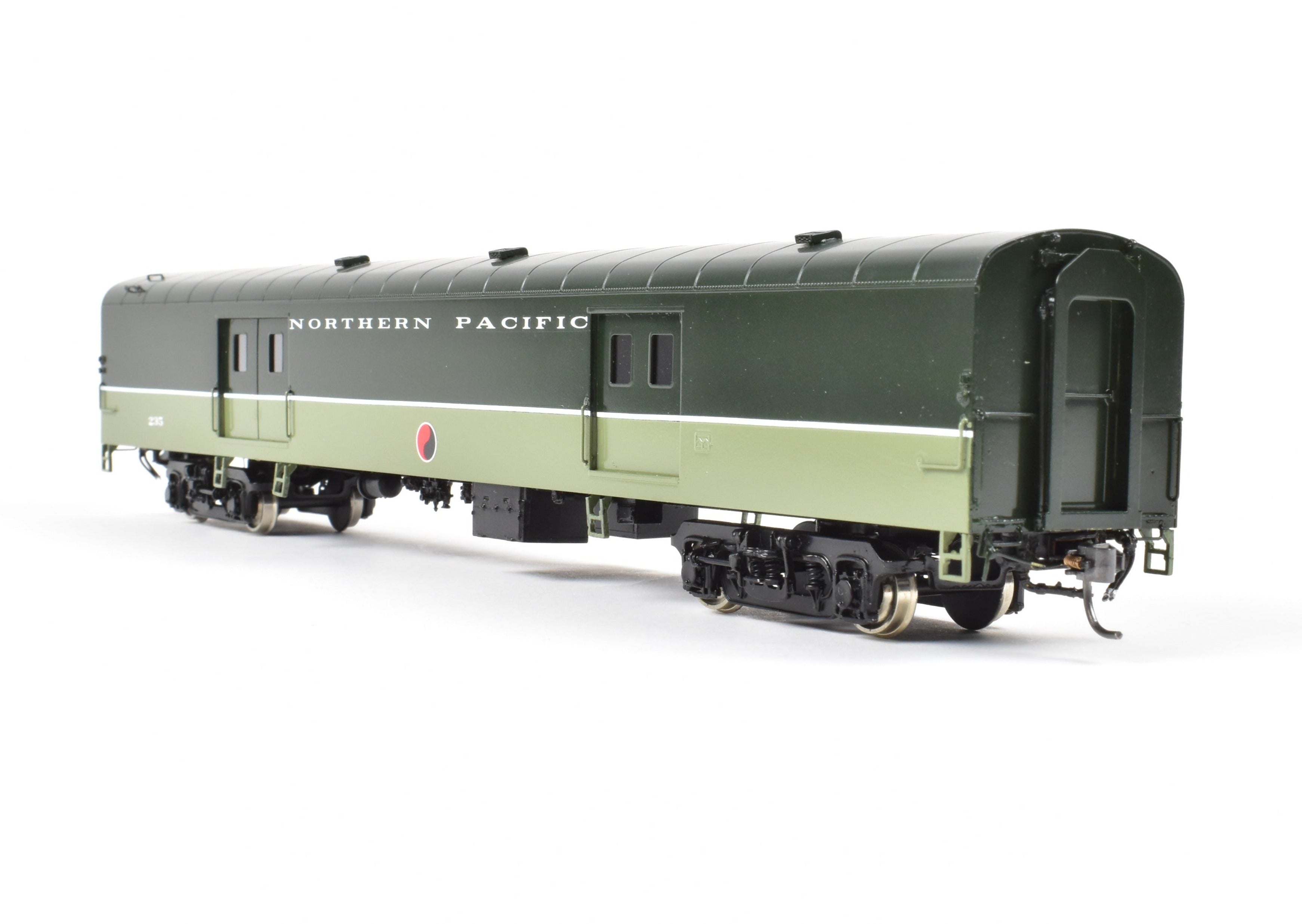 HO Scale Brass Model Railroad Baggage Car by A. W. Enterprises - Northern Pacific #203 - 239 Professionally Painted in North Coast Limited Lowey Scheme