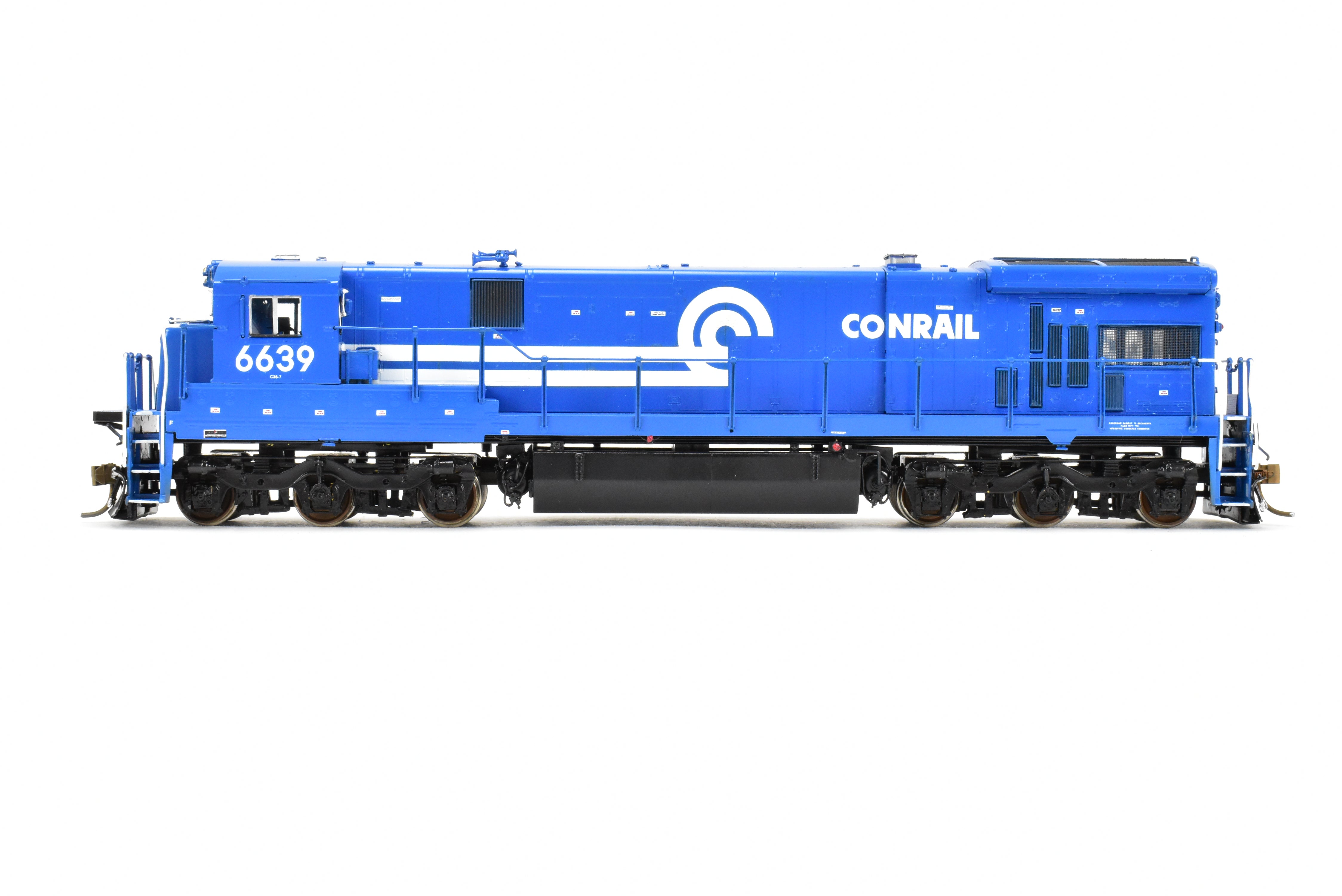 HO Scale Brass Model Train - Overland Models Inc. Conrail GE C36 - 7 Locomotive with Anti - Climber Front Porch, Professionally Painted, Number 6639
