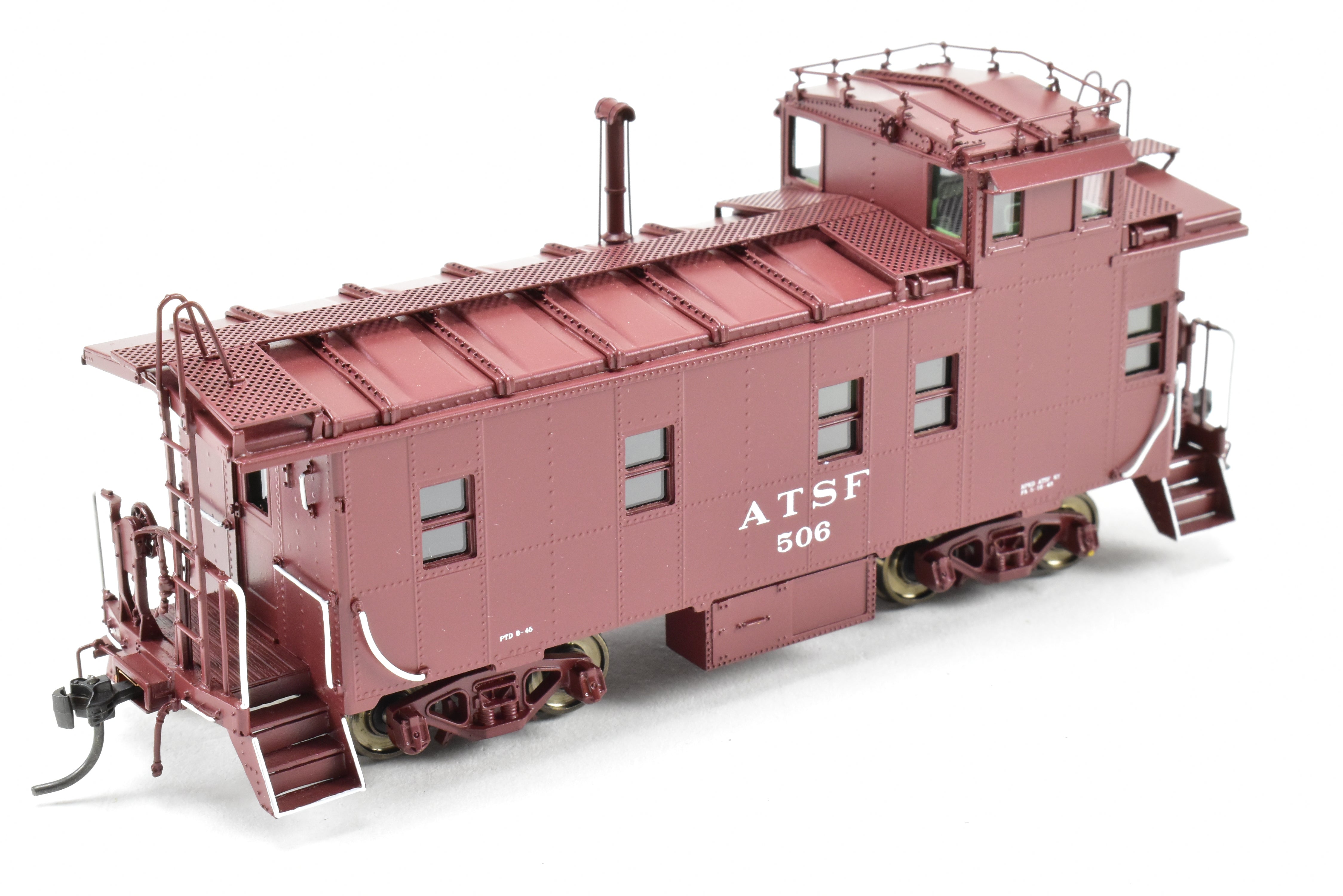 HO Scale Brass Division Point (DVP) Santa Fe Style Peaked Roof Caboose with Antenna and Factory Painted Finish, Road Number FP #506