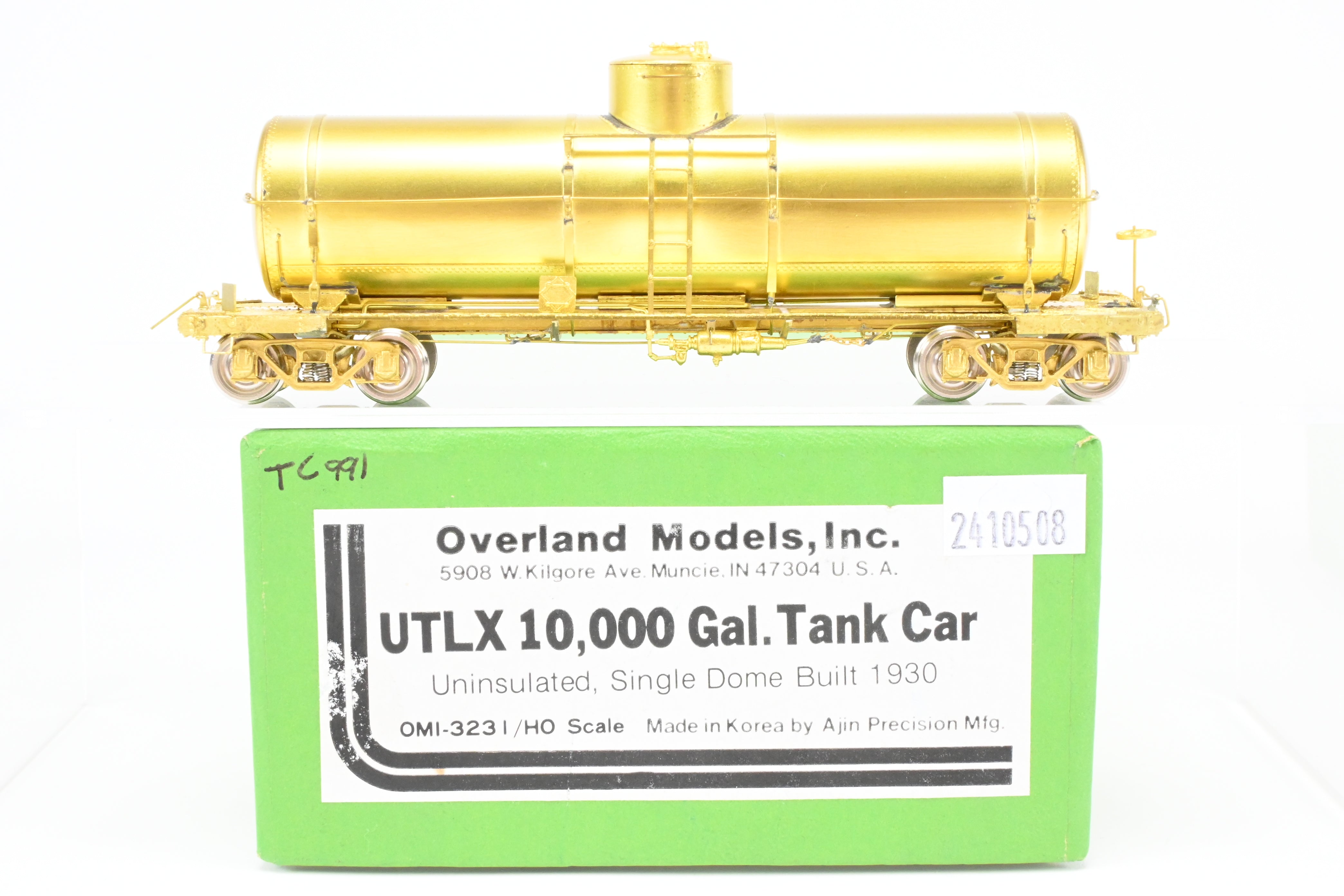 HO Scale Brass OMI - Overland Models, Inc. Union Tank Lines 10,000 Gallon Single - Dome Uninsulated Tank Car of Various Roads, Model Built in 1990s by Ajin in Korea
