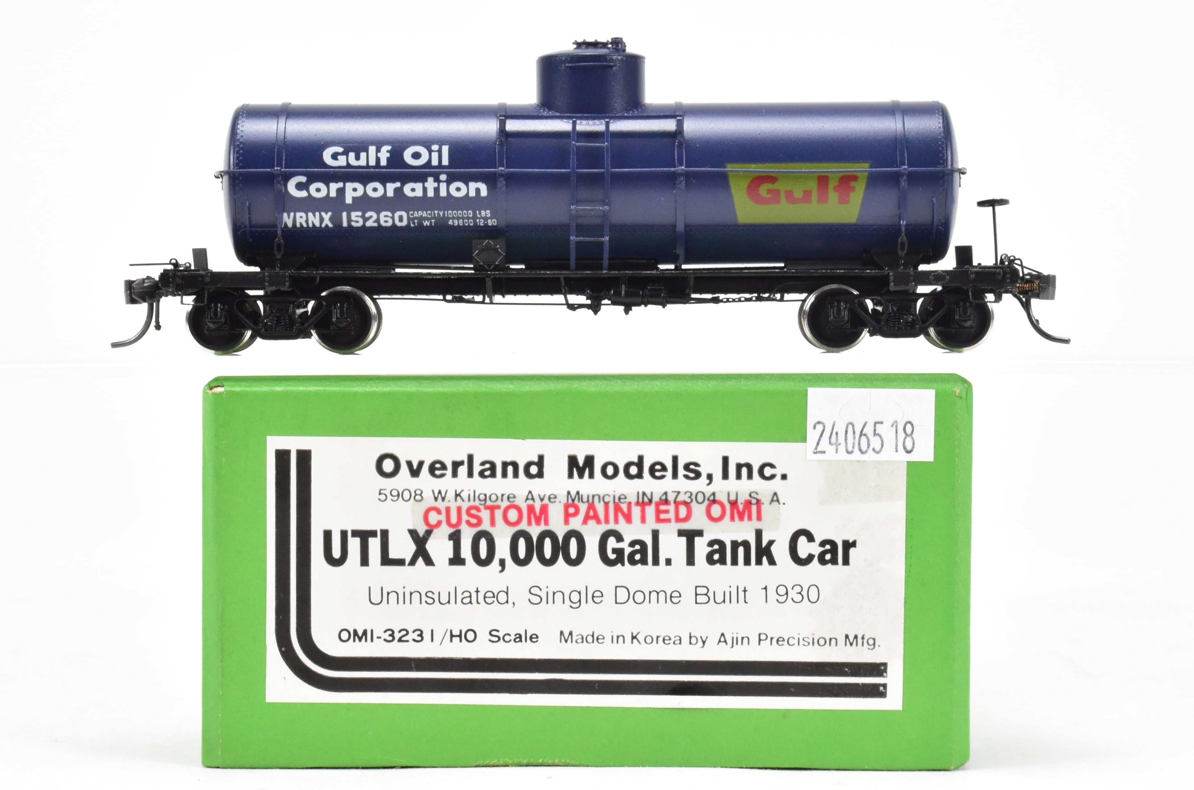 HO Scale Brass Model Train Tank Car by Overland Models, Inc. (OMI) - Union Tank Lines 10,000 Gallon UTLX FP for Gulf Oil Company