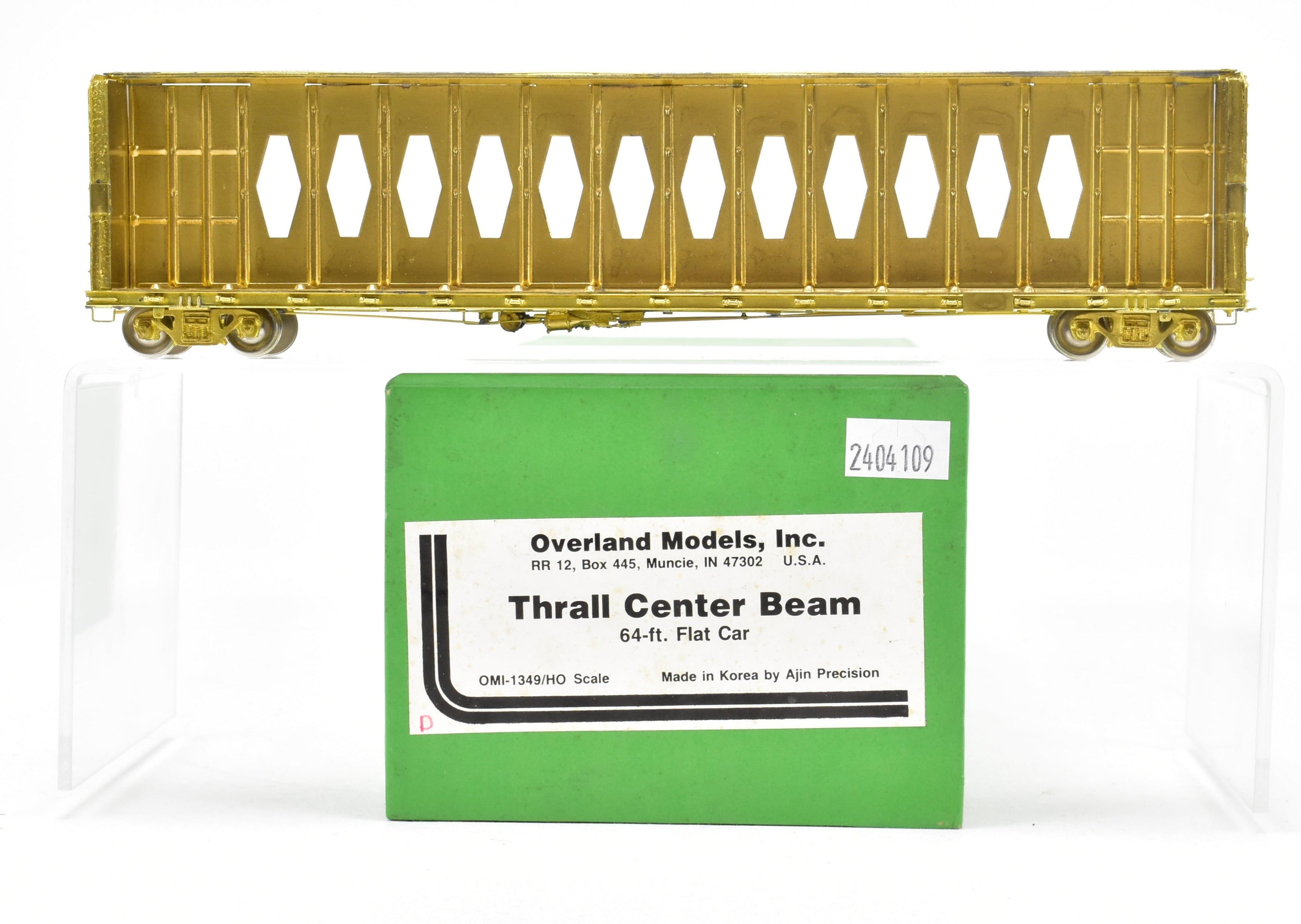 HO Scale Brass Thrall Center Beam 64-Foot Flat Car Model by Overland Models, Inc. for Various Roads