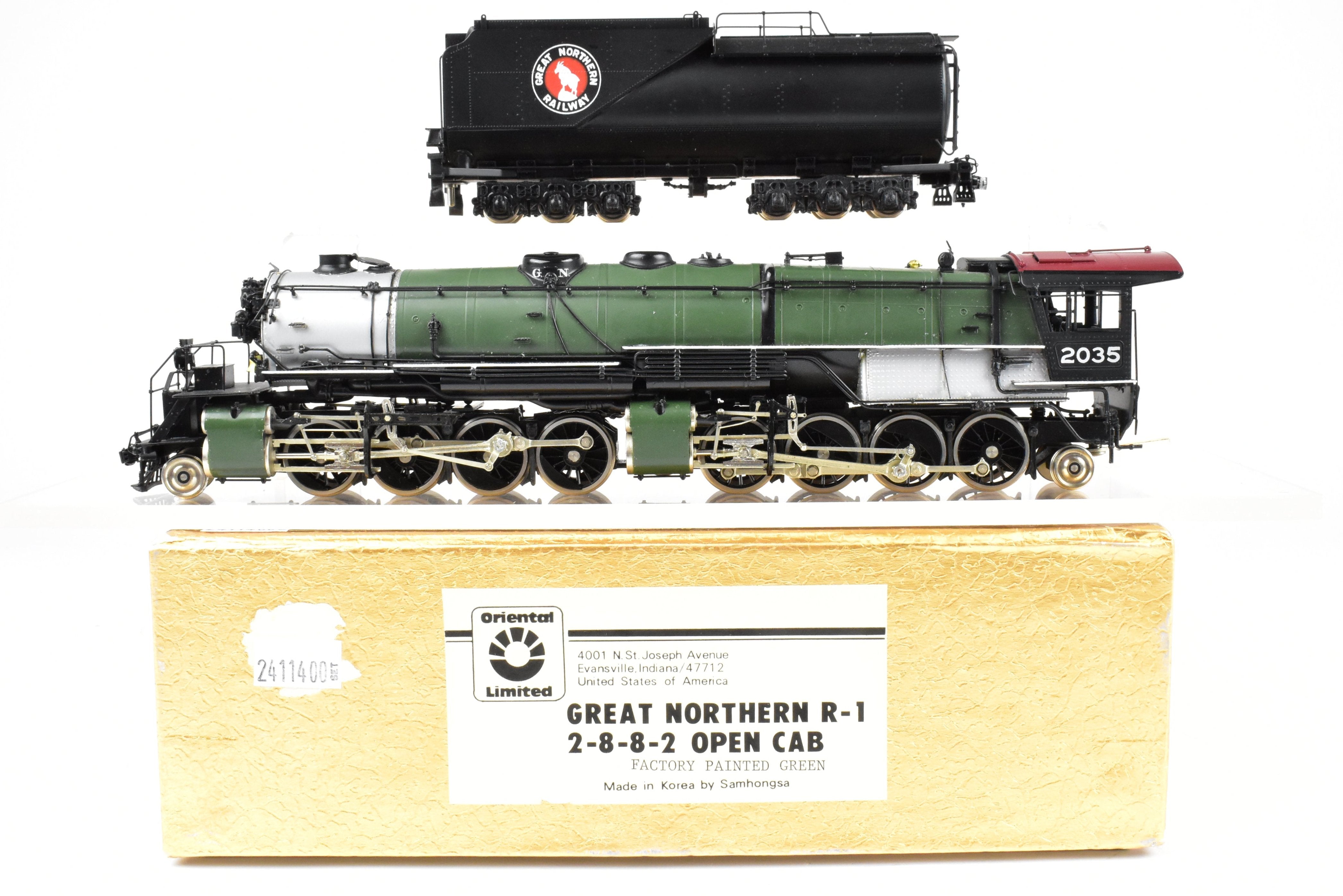 HO Scale Brass Model Train - Oriental Limited GN - Great Northern R - 1 2 - 8 - 8 - 2 Open Cab Version in Glacier Park Scheme No. 2035