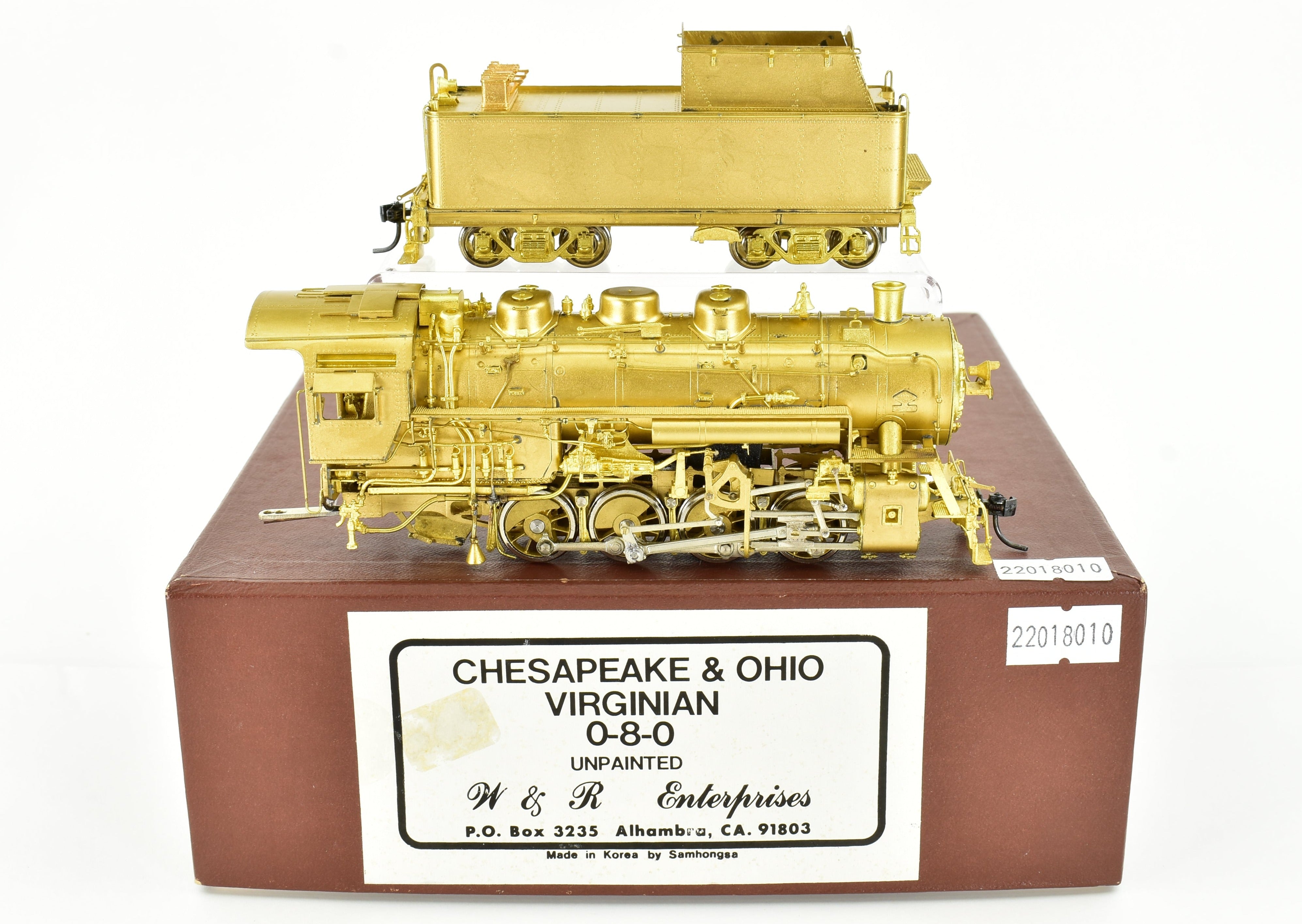 HO Scale Brass Steam Locomotive Model by W&R Enterprises - Chesapeake & Ohio (C&O) or Virginian (VGN) 0-8-0 Configuration