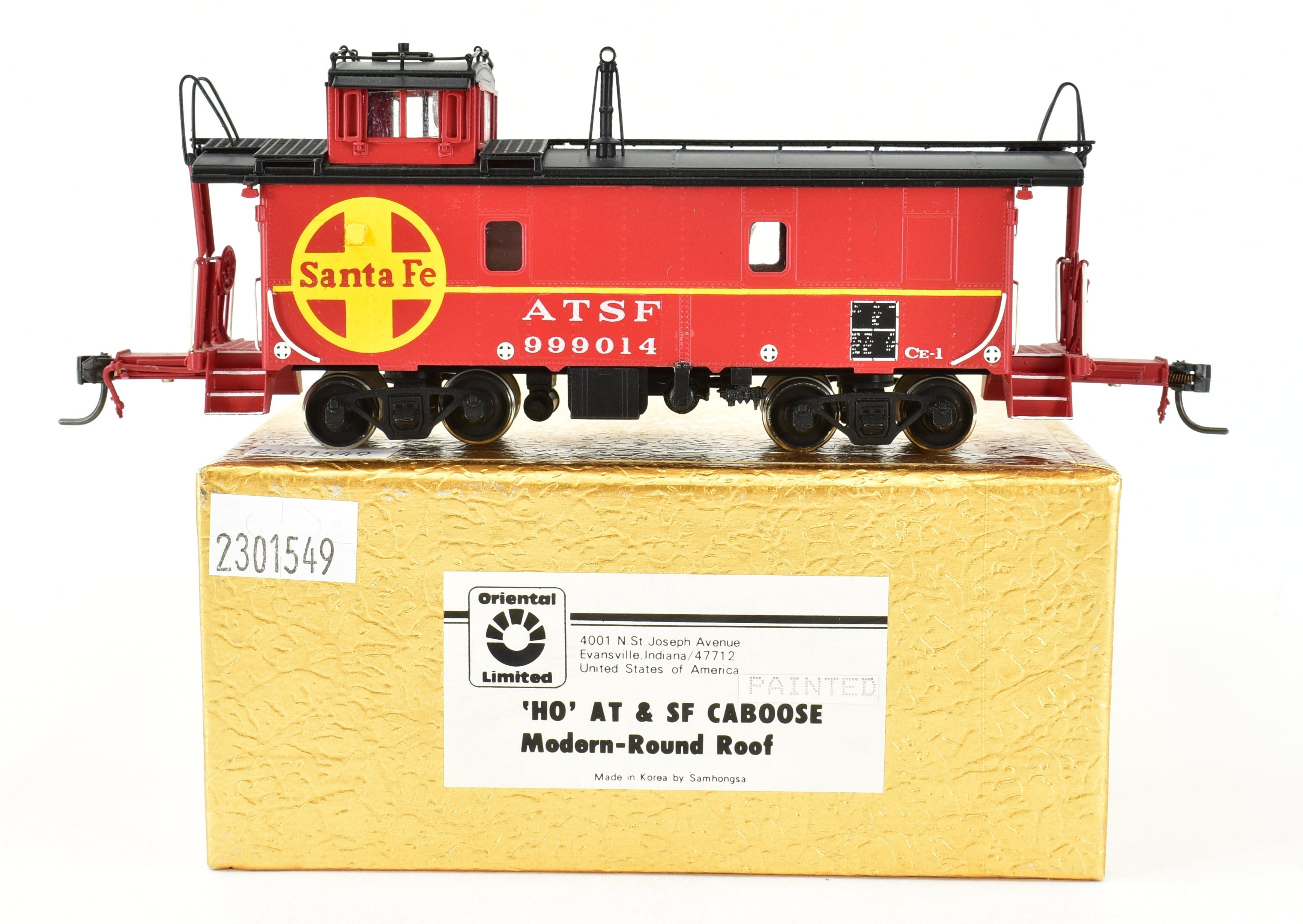 HO Scale Brass ATSF Santa Fe Modern Round Roof Caboose by Oriental Limited, Factory Painted