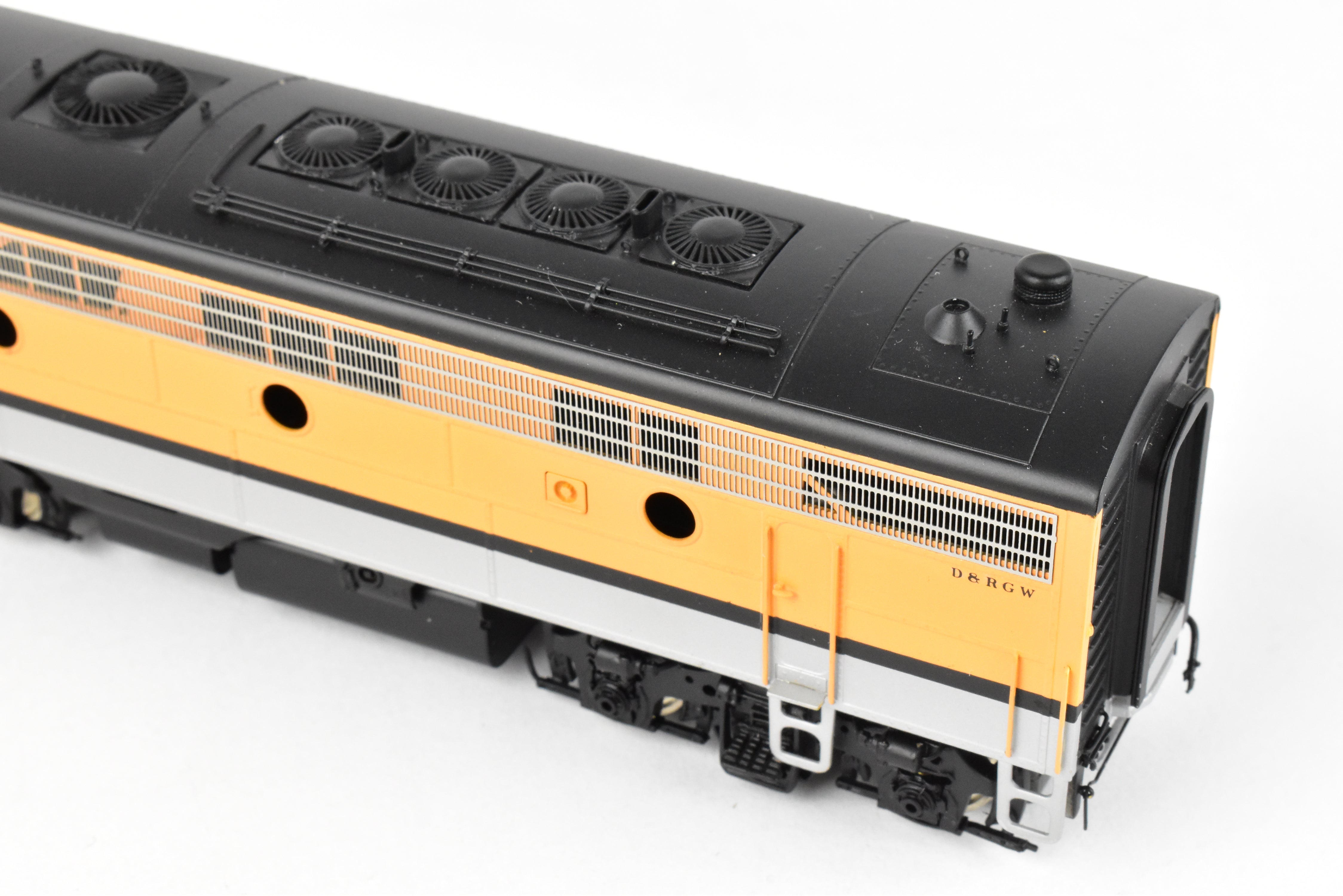 HO Scale Brass Model Train - Oriental Limited D&RGW Rio Grande EMD F9 A/B/B Set with 1750 HP Each and Factory Painted Finish