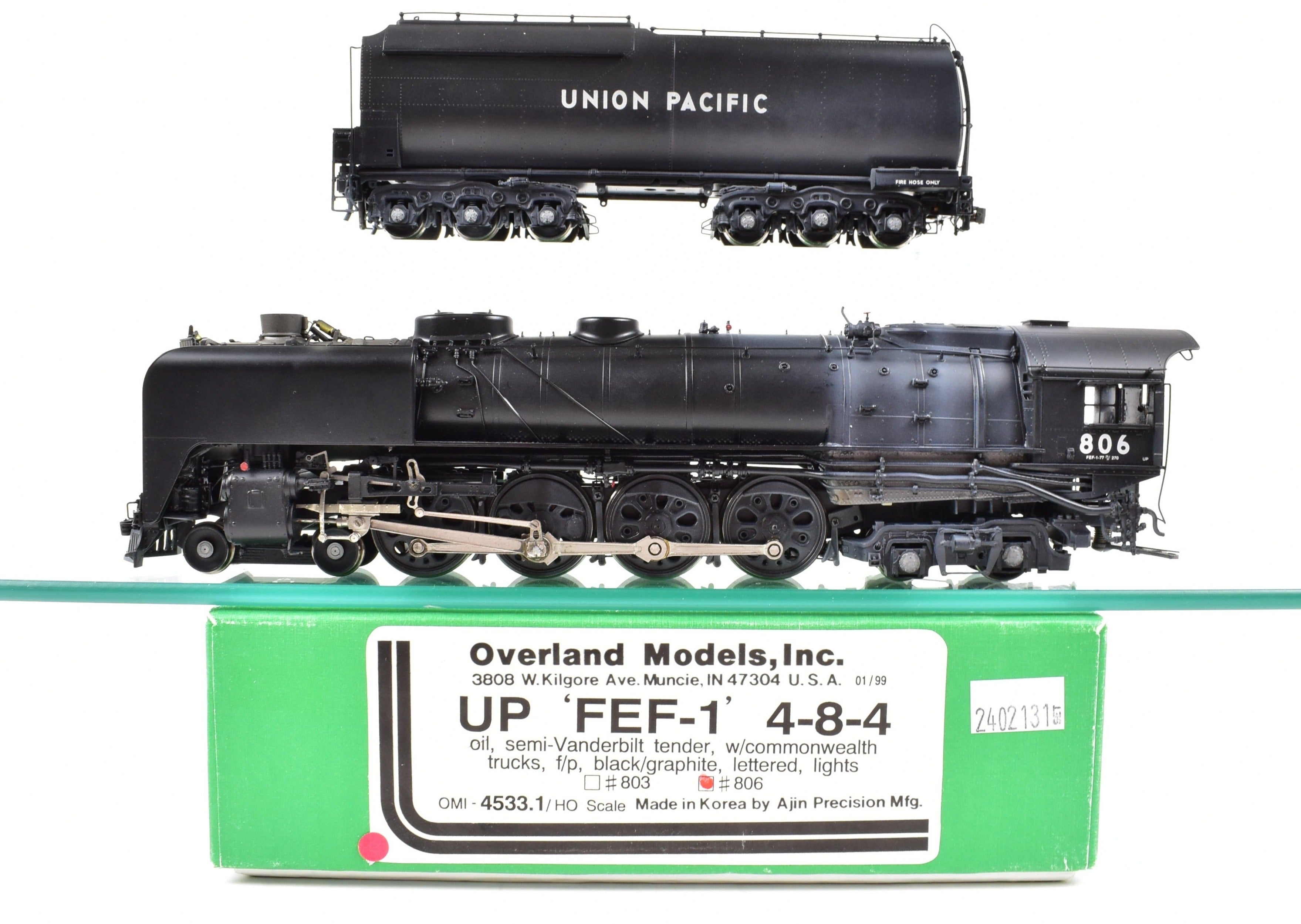 HO Scale Brass Model Train - Overland Models Inc. Union Pacific FEF - 1 4 - 8 - 4 Locomotive No. 806 with Light Weathering and Factory Painting
