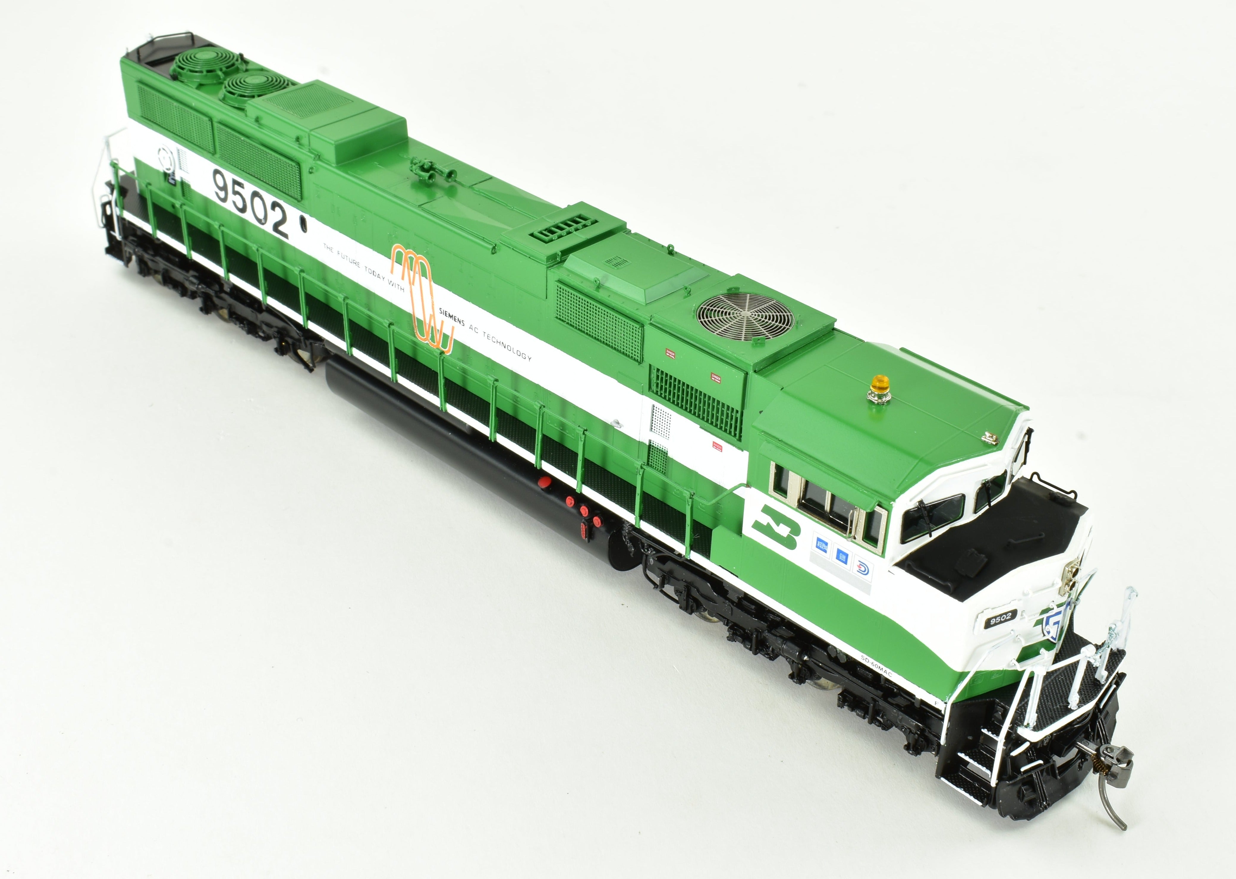 HO Scale Brass BN SD60MAC FP No. 9502 by Overland Models with HTCR Trucks