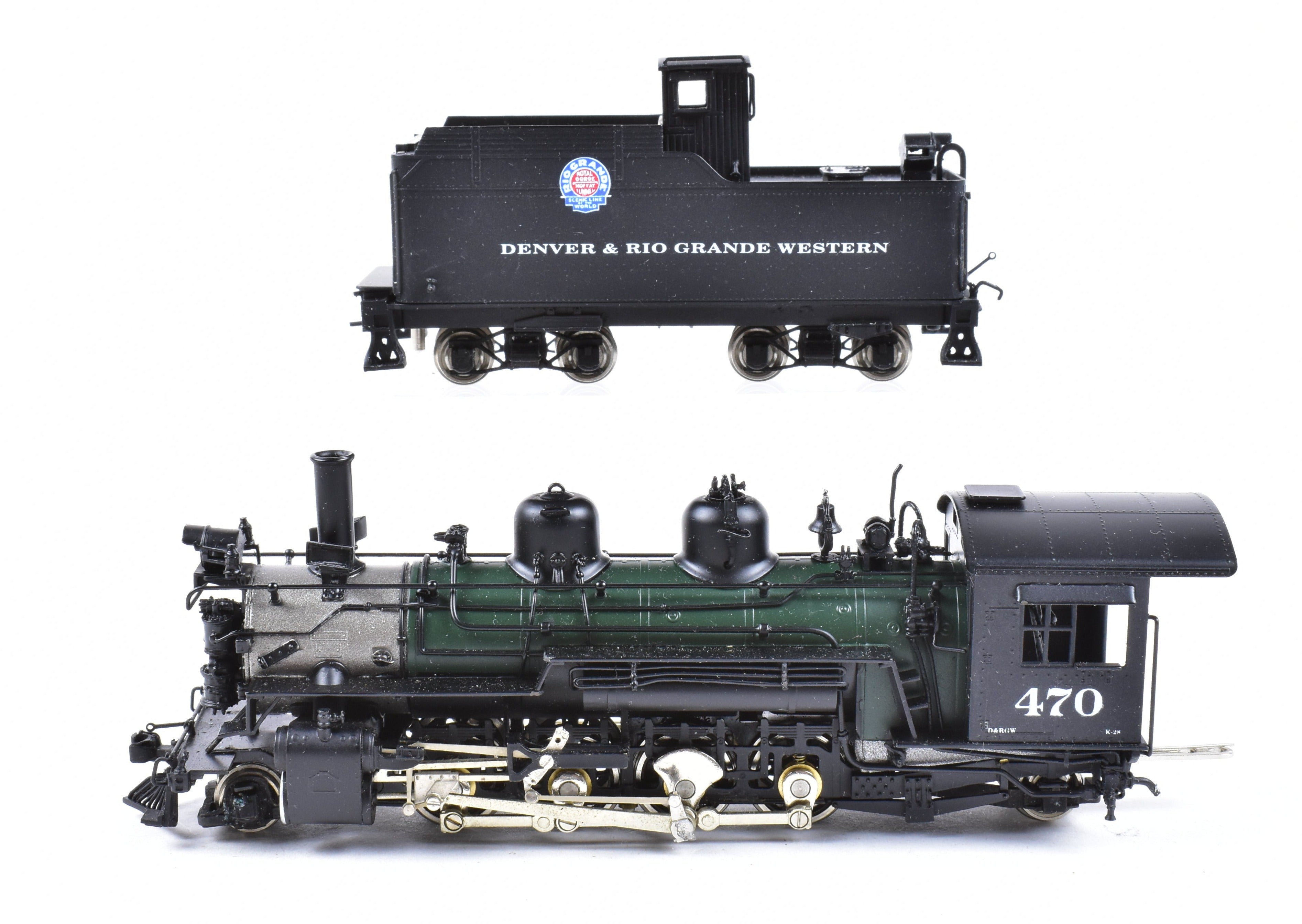 HOn3 Scale Brass Model Train - Sunset Models D&RGW (Denver & Rio Grande Western) K - 28 2 - 8 - 2 Steam Locomotive, Factory Painted No. 470