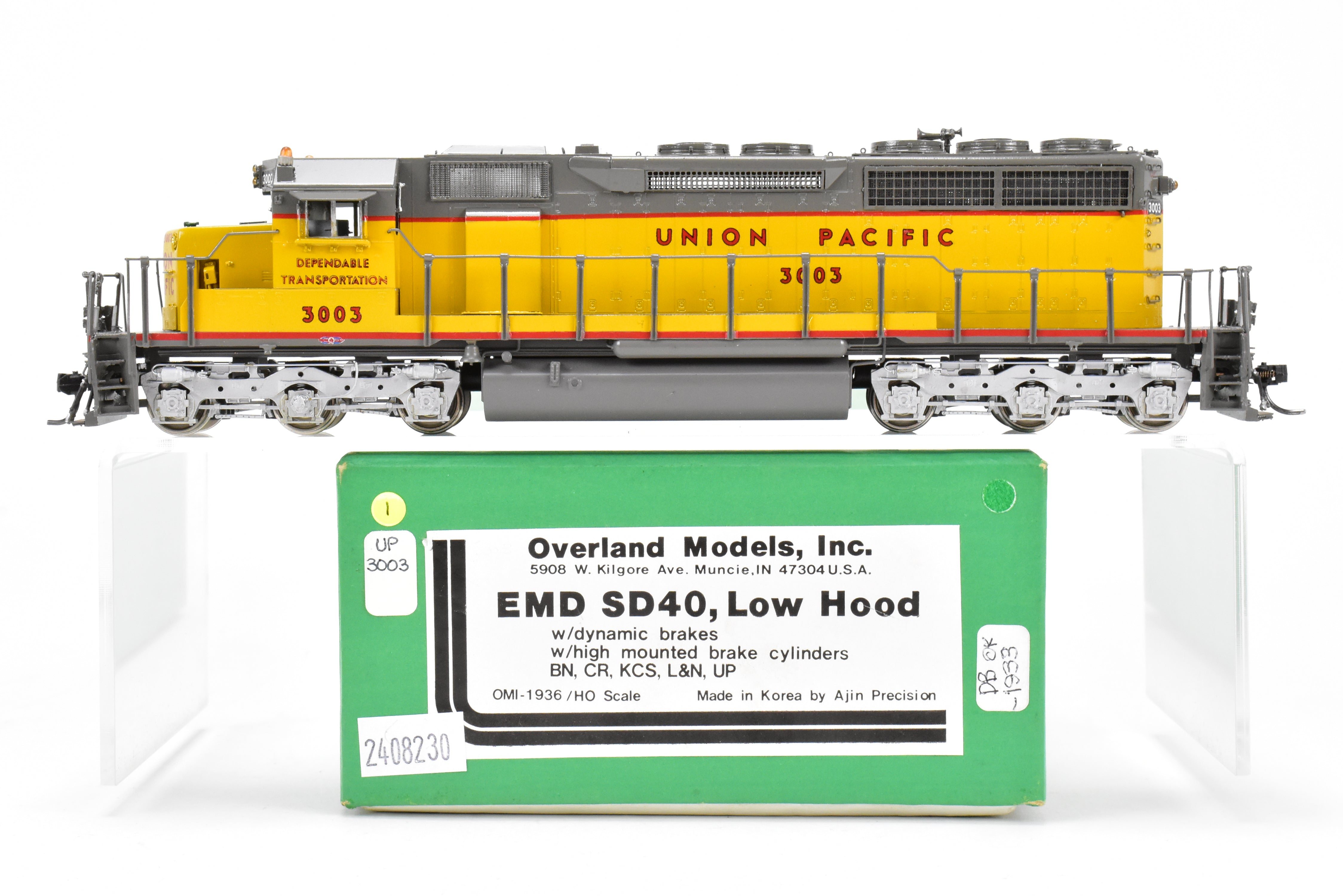 HO Scale Brass Model Train by Overland Models Inc. - Union Pacific EMD SD40 Low Nose Locomotive C/P No. 3003