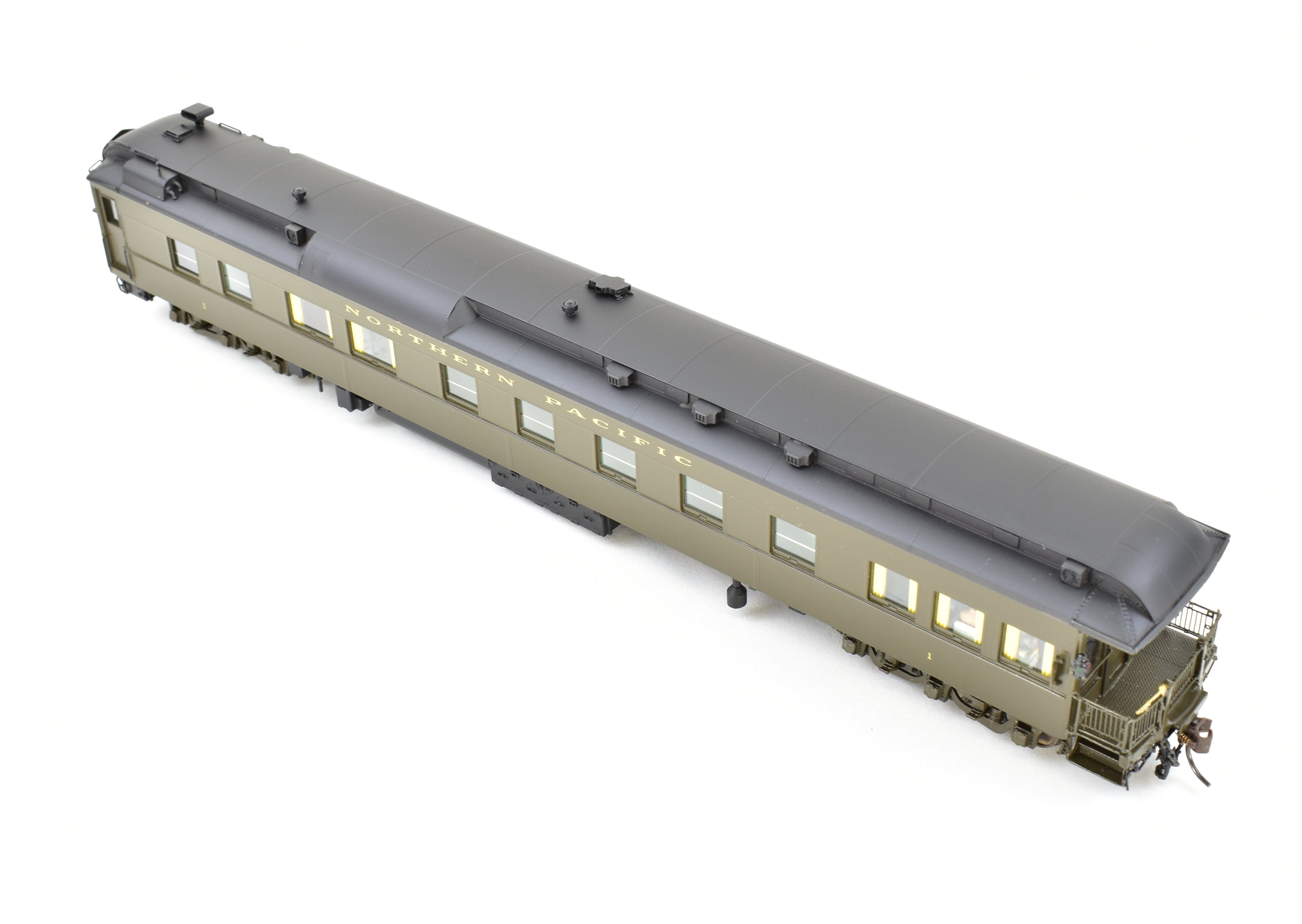 HO Scale Brass Model Northern Pacific Business Car #1 Version 1, Factory-Painted in Pullman Green by W&R Enterprises