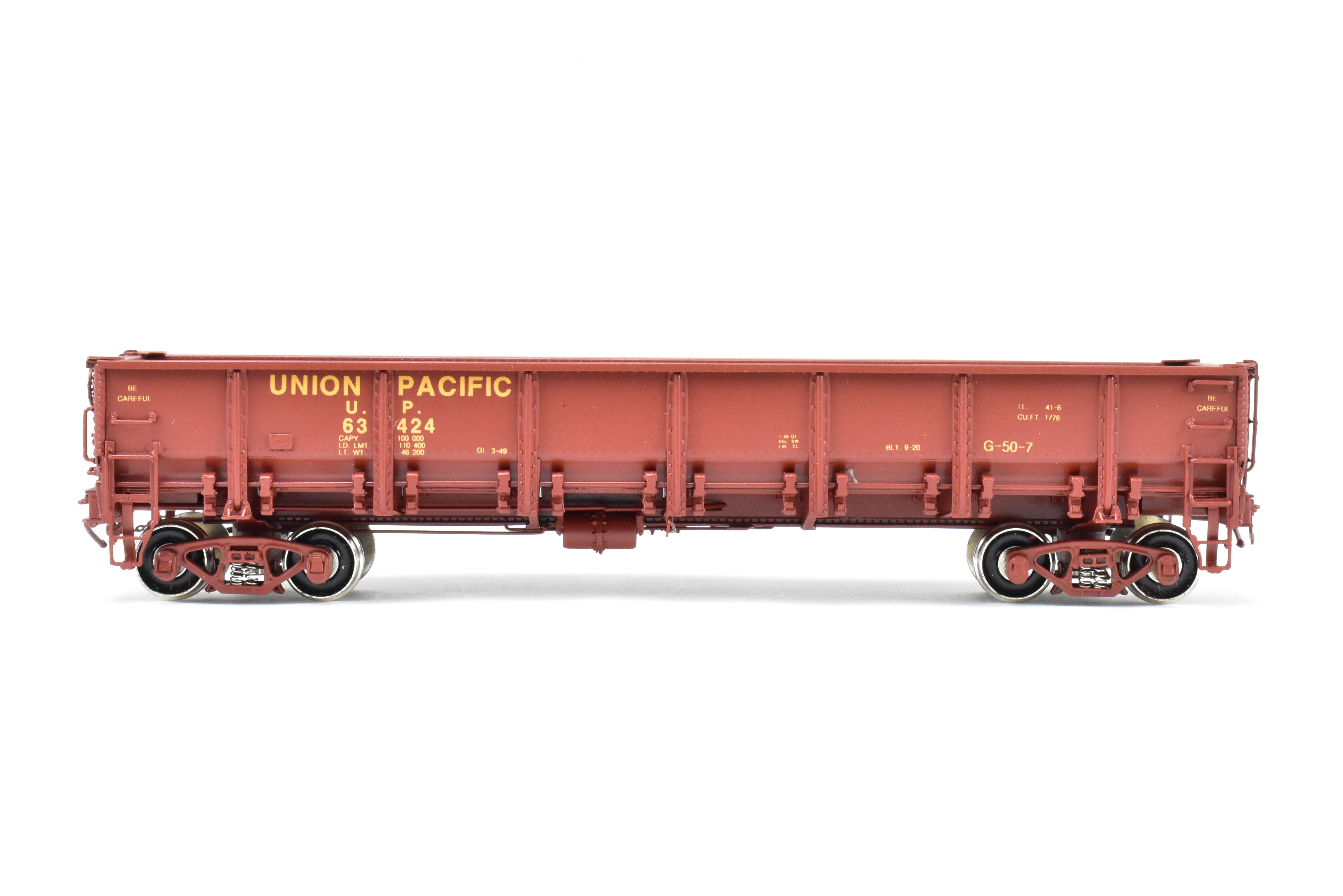 HO Scale Brass Challenger Imports Union Pacific Class G50 - 7 Drop Bottom Gondola Model Version 2 with Riveted Side Sheets, Factory - Painted FP #63424