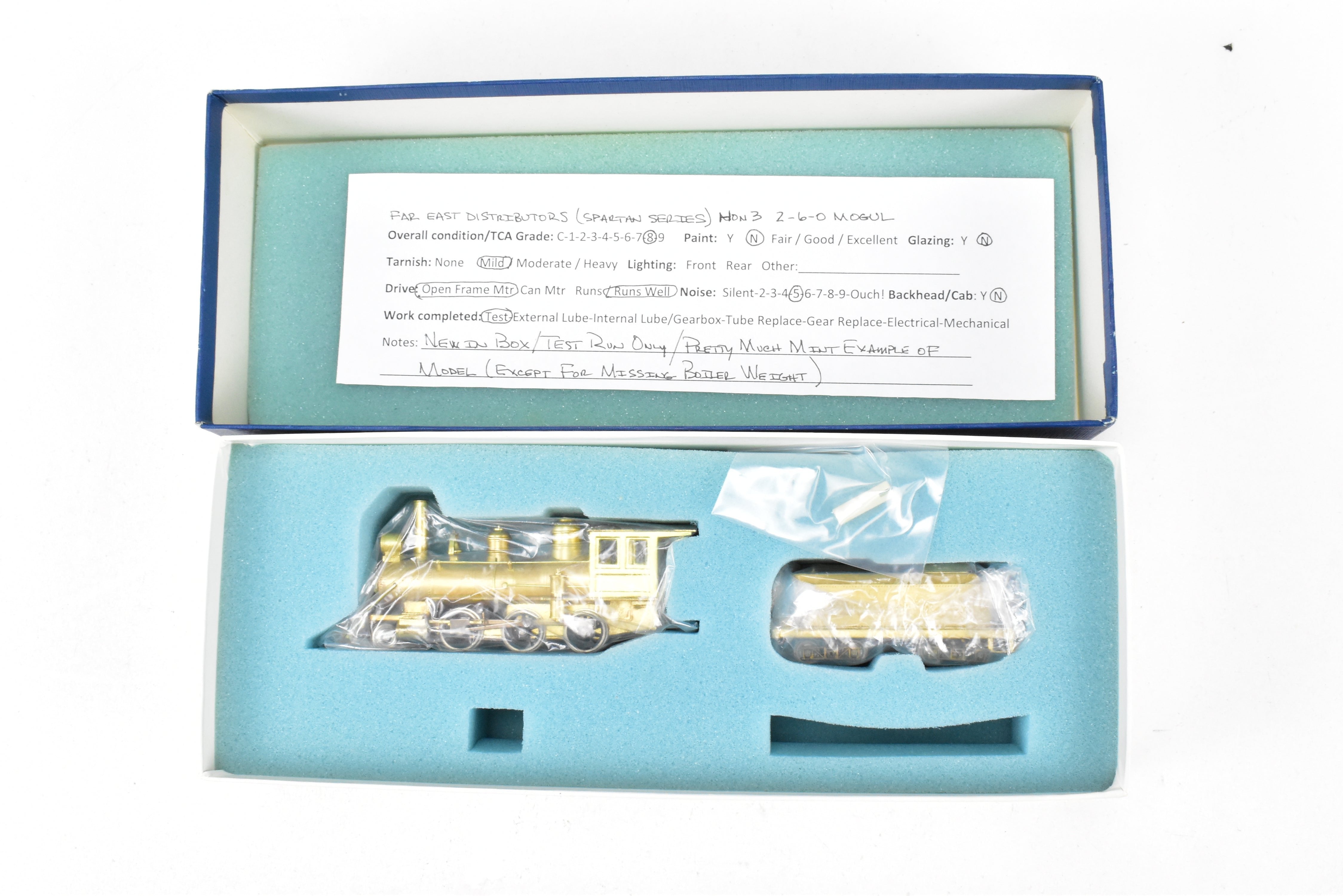 HOn3 Scale Brass Model Train - Far East Distributors Mogul 2-6-0 Steam Locomotive from Circa 1910 in Spartan Series