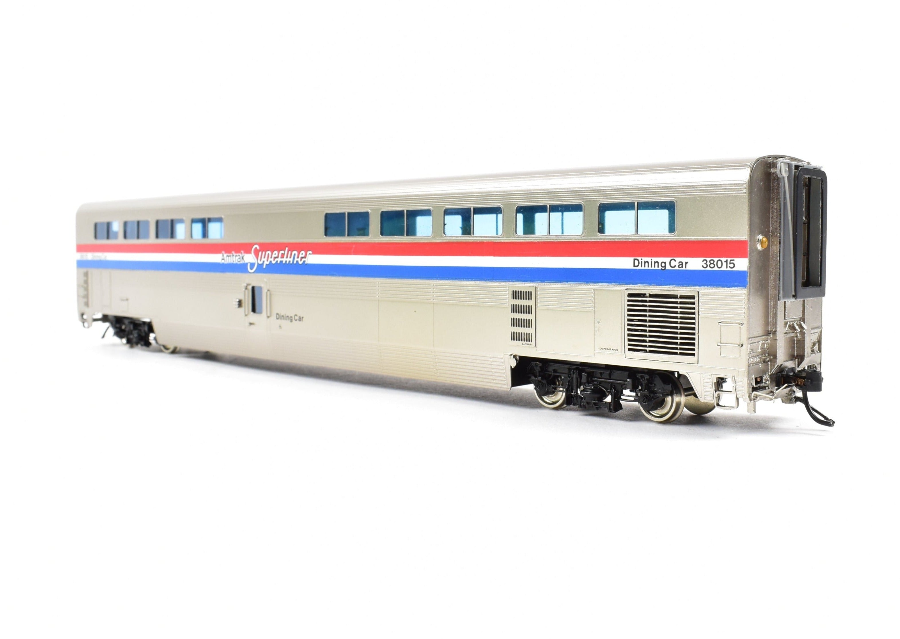 HO Scale Brass Amtrak Superliner Dining Car Model by Overland Models, Inc. - Custom Lettered No. 38015 for Western Long - Distance Trains